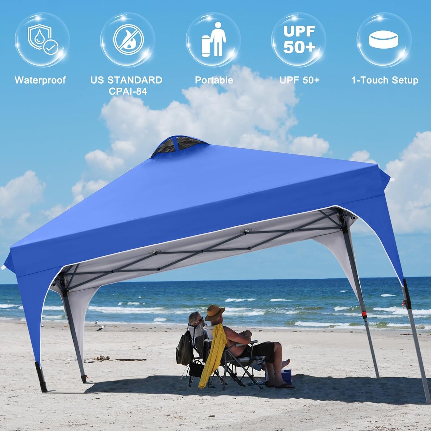 COOSHADE Pop Up Canopy Tent, 10x10 Easy Setup Instant Canopy Sun Shelter Beach Tent, Portable Sports, Blue
