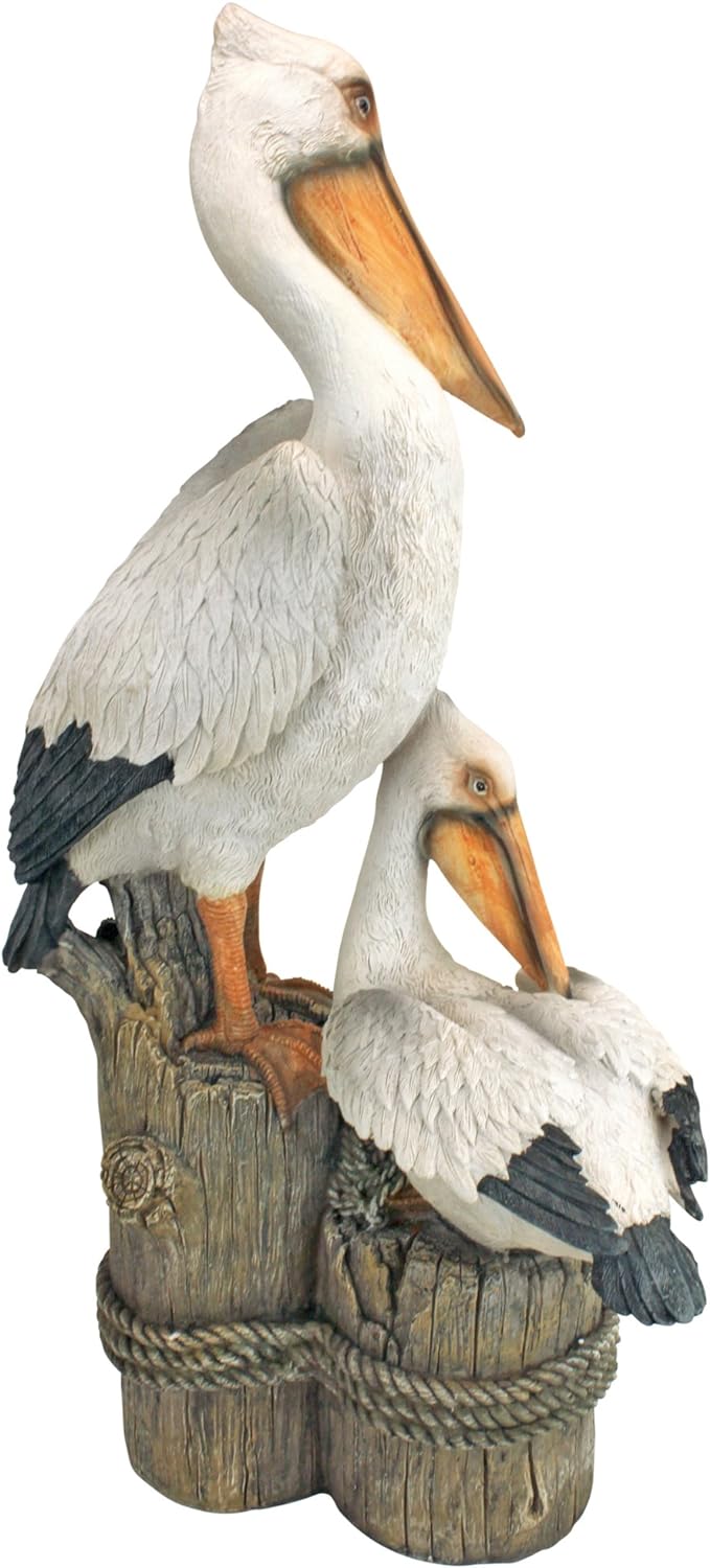 Design Toscano Coastal Decor Ocean's Perch Pelicans Garden Bird Statue, 9 Inch Wide, 24 Inch Tall, Cast Stone Resin, Full Color Finish