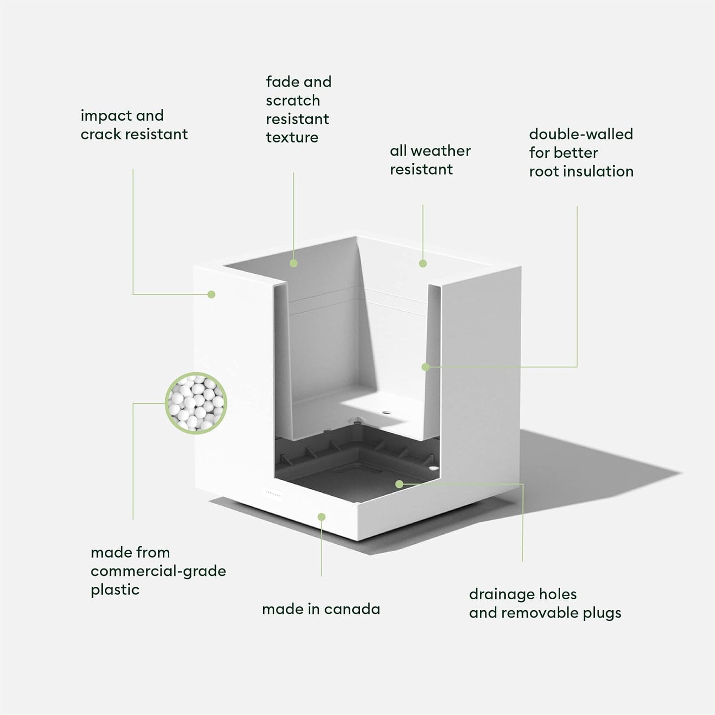 Veradek Block Series Cube Plastic Planter - Large Square Planter for Indoor or Outdoor Patio/Garden | Durable All-Weather Use with Drainage Holes | Modern Décor for Tall Plants, Trees, Flowers