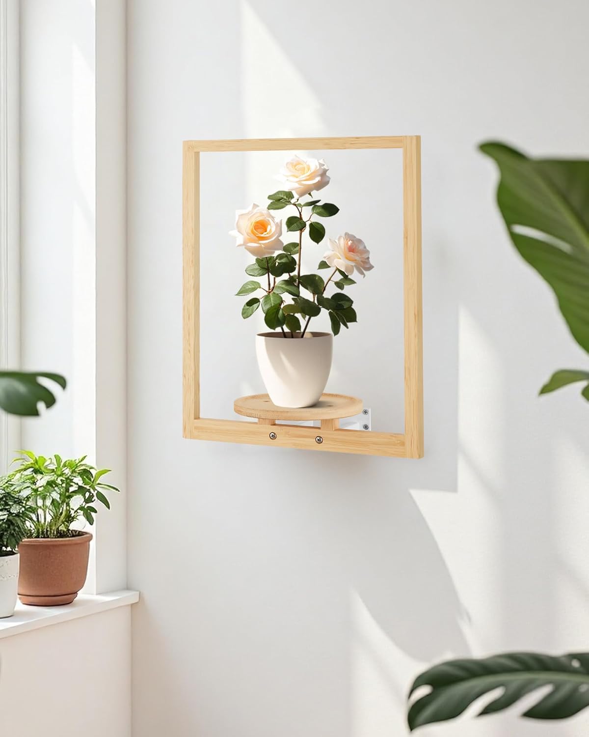 yadoker Wall Planters for Indoor Plants,Bamboo Hanging Plant Holders, Wall Decor Plant Stand, 3-Pack Window Plant Shelves for Living Room & Entryway