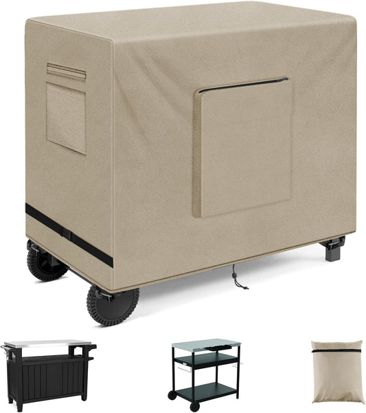 SIRUITON Outdoor Bar Cart Cover for 34 Inch Portable Outdoor Table, Heavy Duty 600D Oxford Fabric Outdoor Waterproof BBQ/Worktable Metal Movable Table Cover