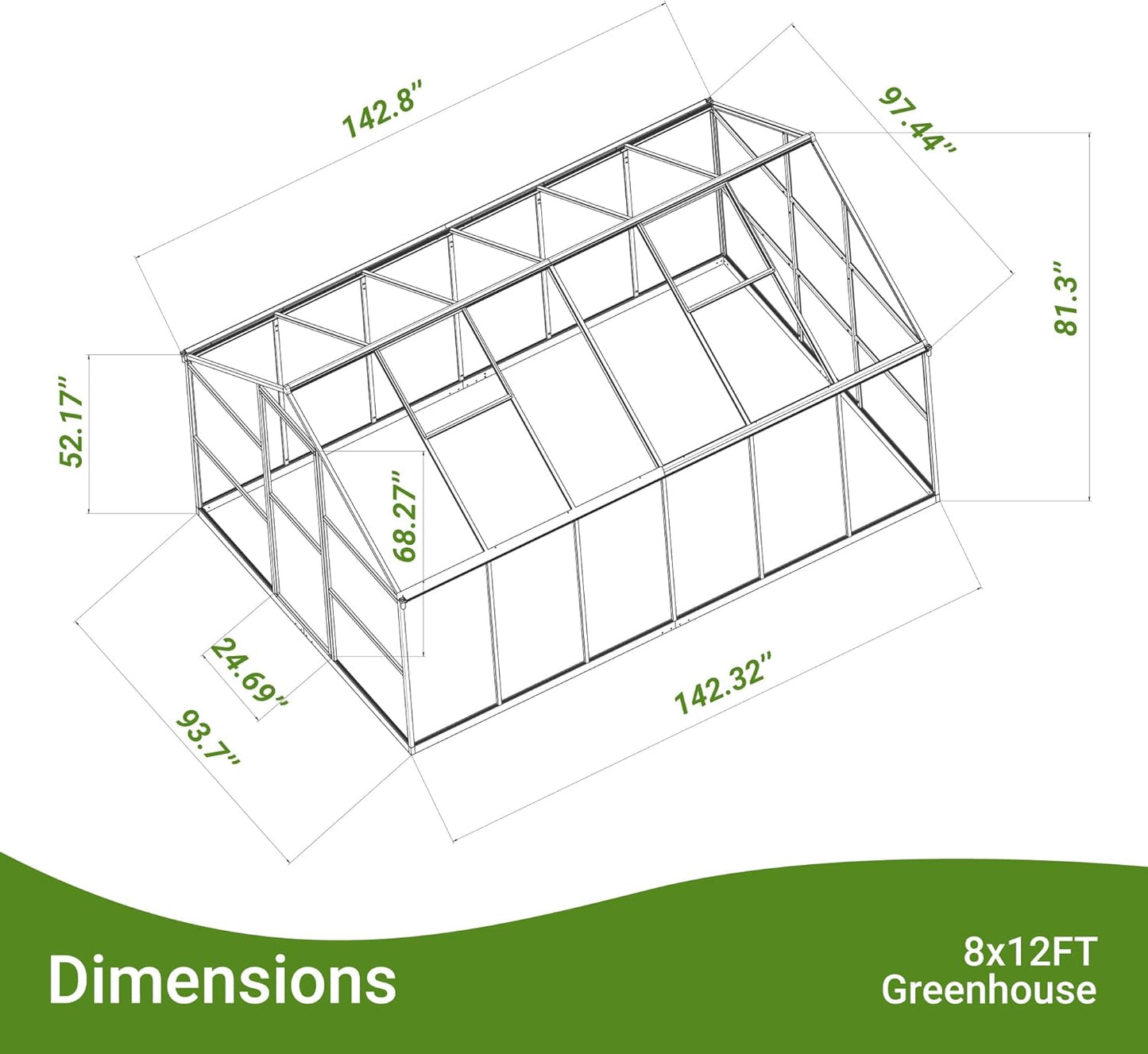 8x12 FT Greenhouse for Outdoors, Quick Setup Polycarbonate Greenhouse with Roof Vent, Aluminum Large Walk-in Green House for Outside Garden Backyard, Black