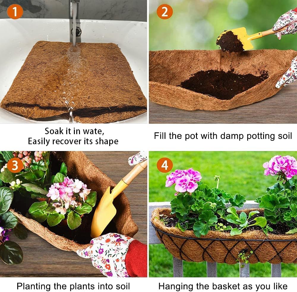 3Pcs 30” Coco Liners for Planters, Pre-Formed Trough Coconut Fiber Liner Replacement for Window Box, Fence Flower Baskets, Garden Flower Pot (30 inch 3PCS)
