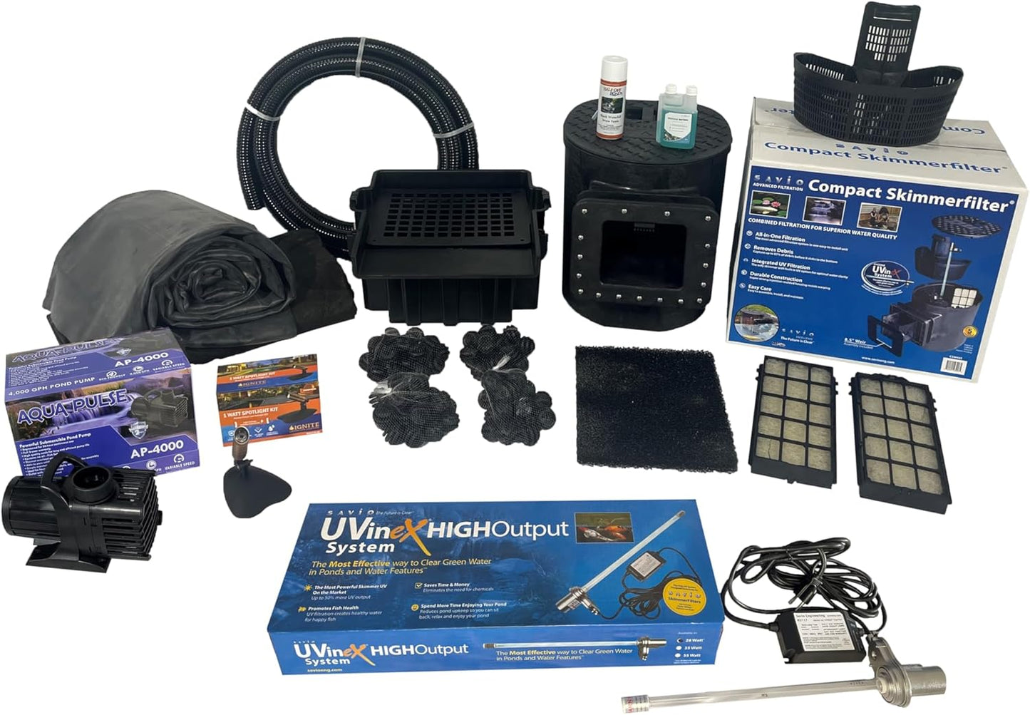 HALF OFF PONDS Savio Select 4,000 GPH Submersible Pump Pond Kit with 15' x 15' EPDM Rubber Pond Liner, UV Clarifier for Water Garden & Koi Pond