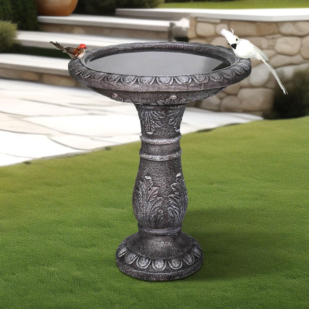 watnature 24.4" H Cement Bird Bath for Garden- Fibre Reinforced Concrete Bird Baths for Outdoors, Large Size Vintage Carved Pedestal Birdbath for Patio, Yard, Lawn -20”Dia. X 24.4”H Bird Fountain