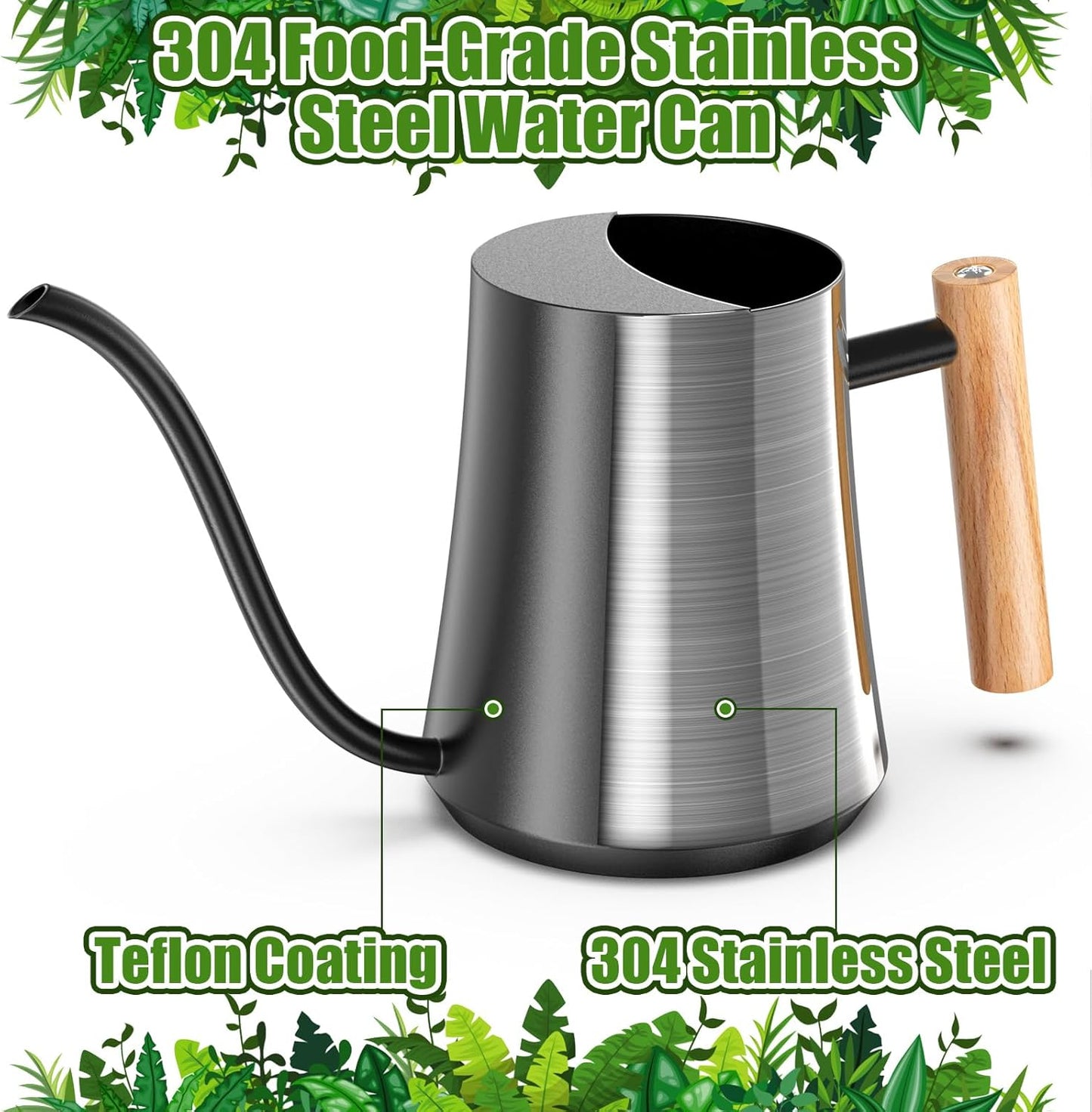 Green Moon Water Can Indoor Plant Black 35oz with Long Spout Mini Water Can Indoor Metal Watering Can Pot for Indoor House Plant Bonsai Outdoor Garden Flowers Modern Decorative