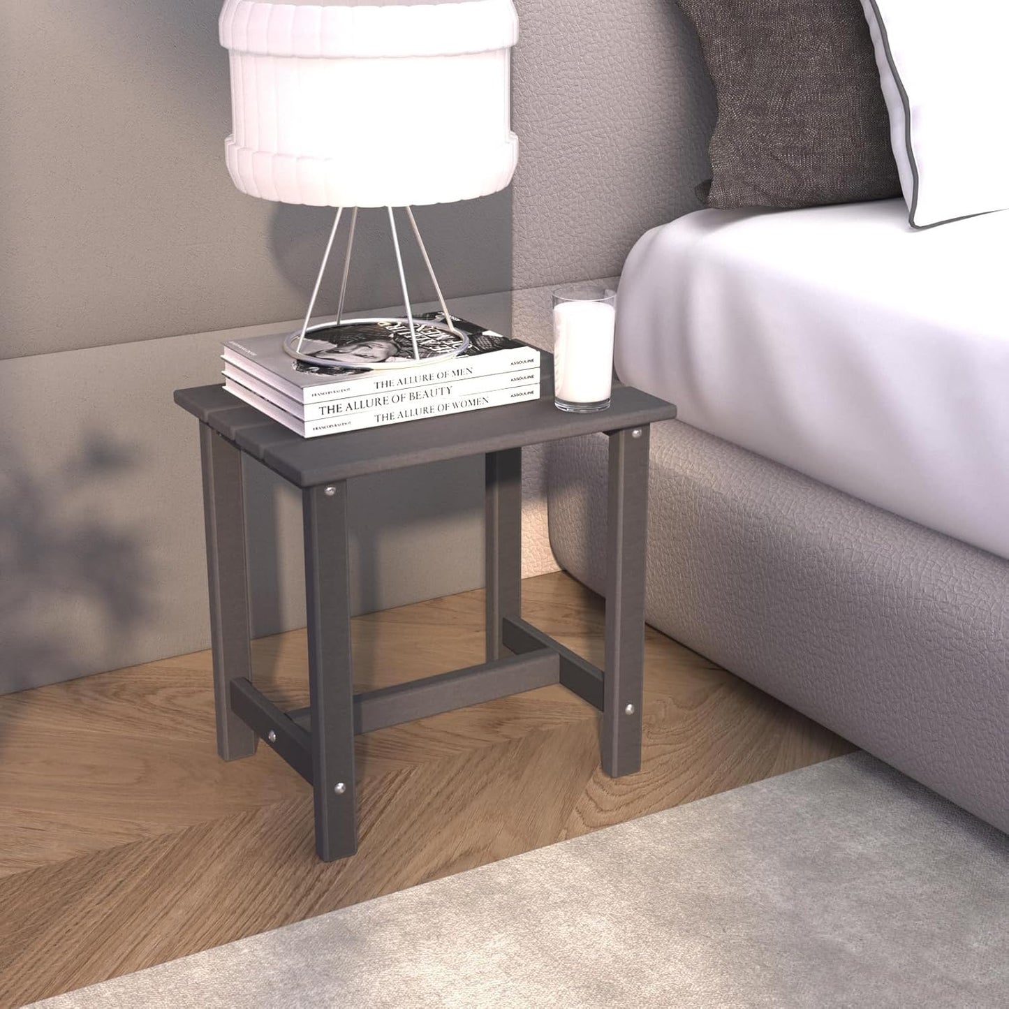 Adirondack Outdoor Side Table, Weather-Resistant/Easy Maintenance Patio Side Table for Backyard, Pool & Porch, Patio End Table Durable & Stylish, 1-Tier, Grey