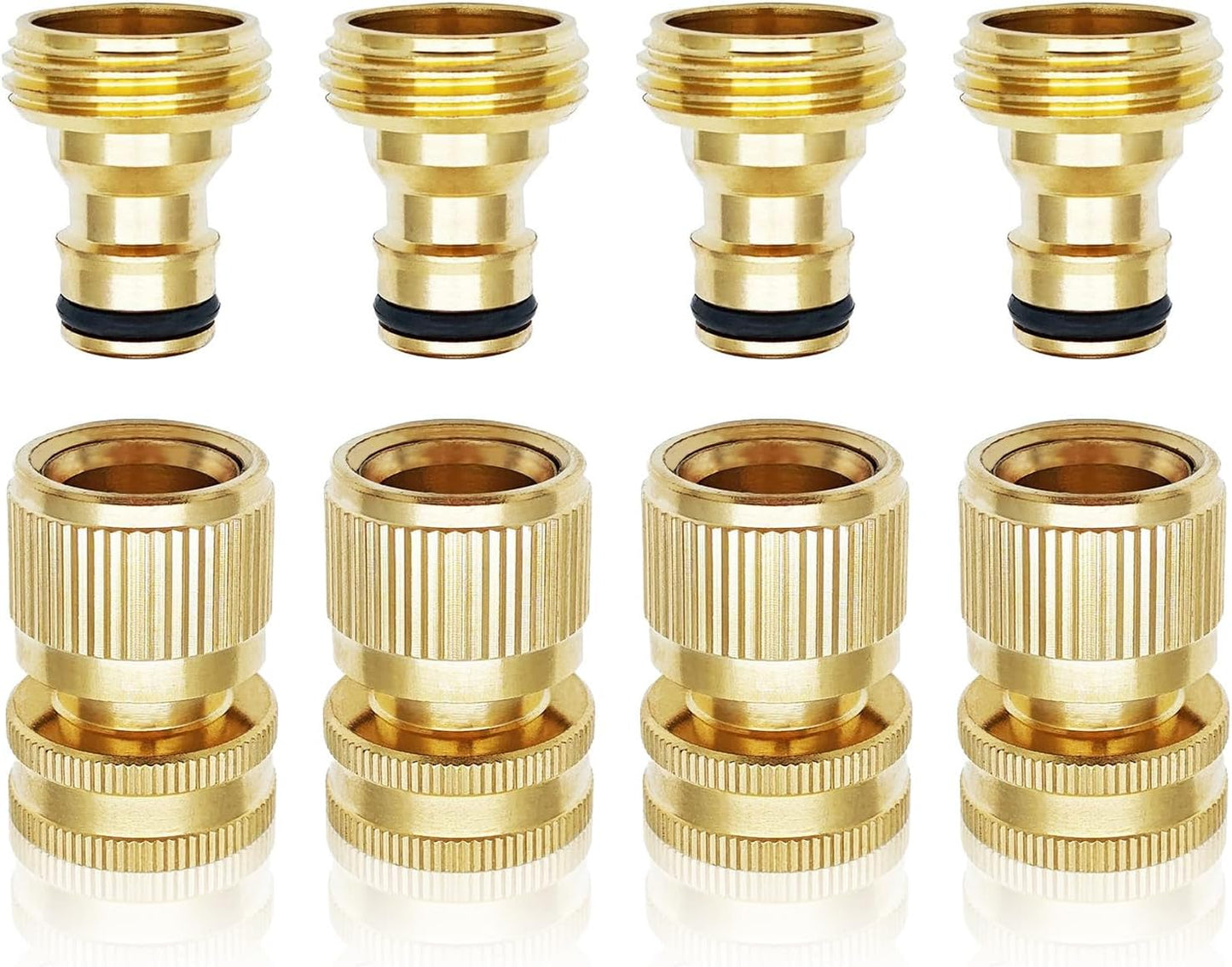 Garden Hose Quick Connector 3/4 Inch GHT, Solid Brass No-Leak Kit (4 Sets: 4 Male + 4 Female) - Quick Connect Fittings for Water Hose