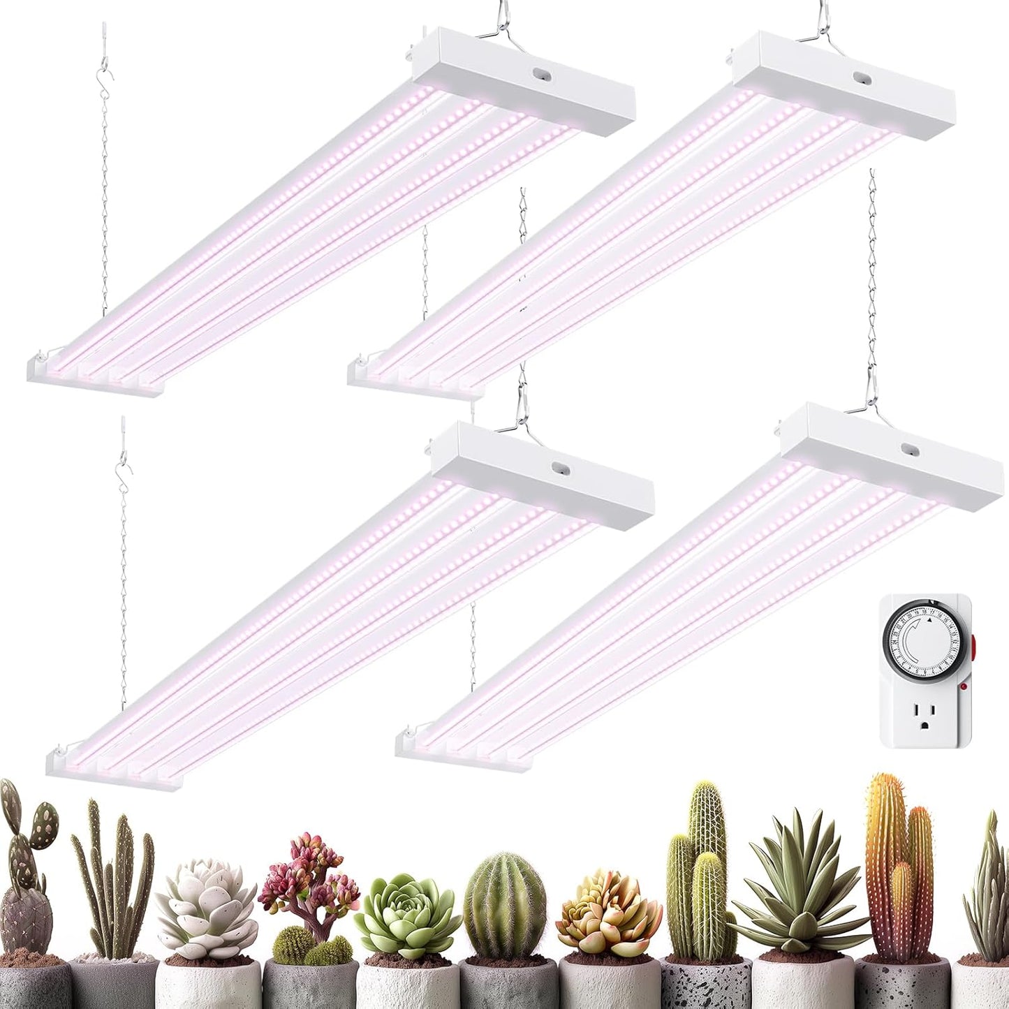Barrina TX-L63 3FT LED Grow Light, 252W (4 x 63W), 4 Panel Wider Coverage, Full Spectrum, High PPFD, Mechanical Timer, Linkable, Hanging Light, Plant Stand with Grow Light for Indoor, Seeding, 4 Packs