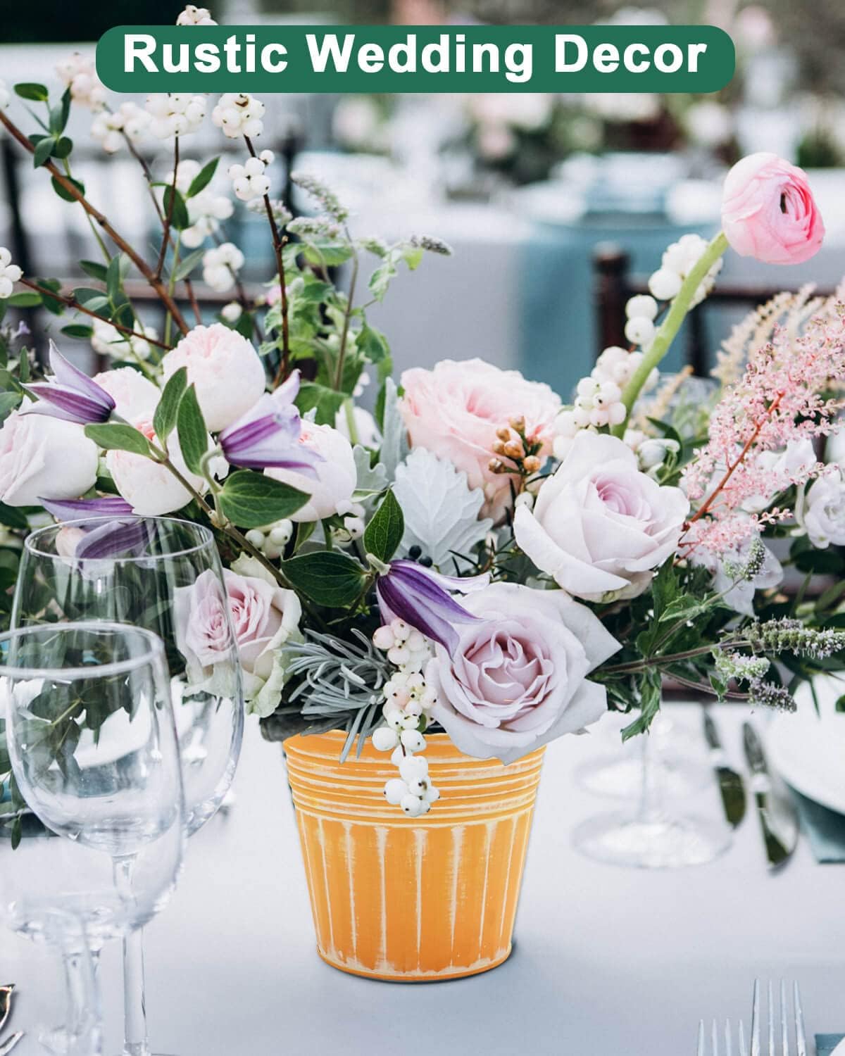 vensovo 7 Inch Orange Metal Rustic Flower Pots - 6Pcs Medium Galvanized Planters with Drainage Hole and Rubber Plug, Rustproof Metal Bucket Plant Pots Farmhouse Vintage Style for Decor