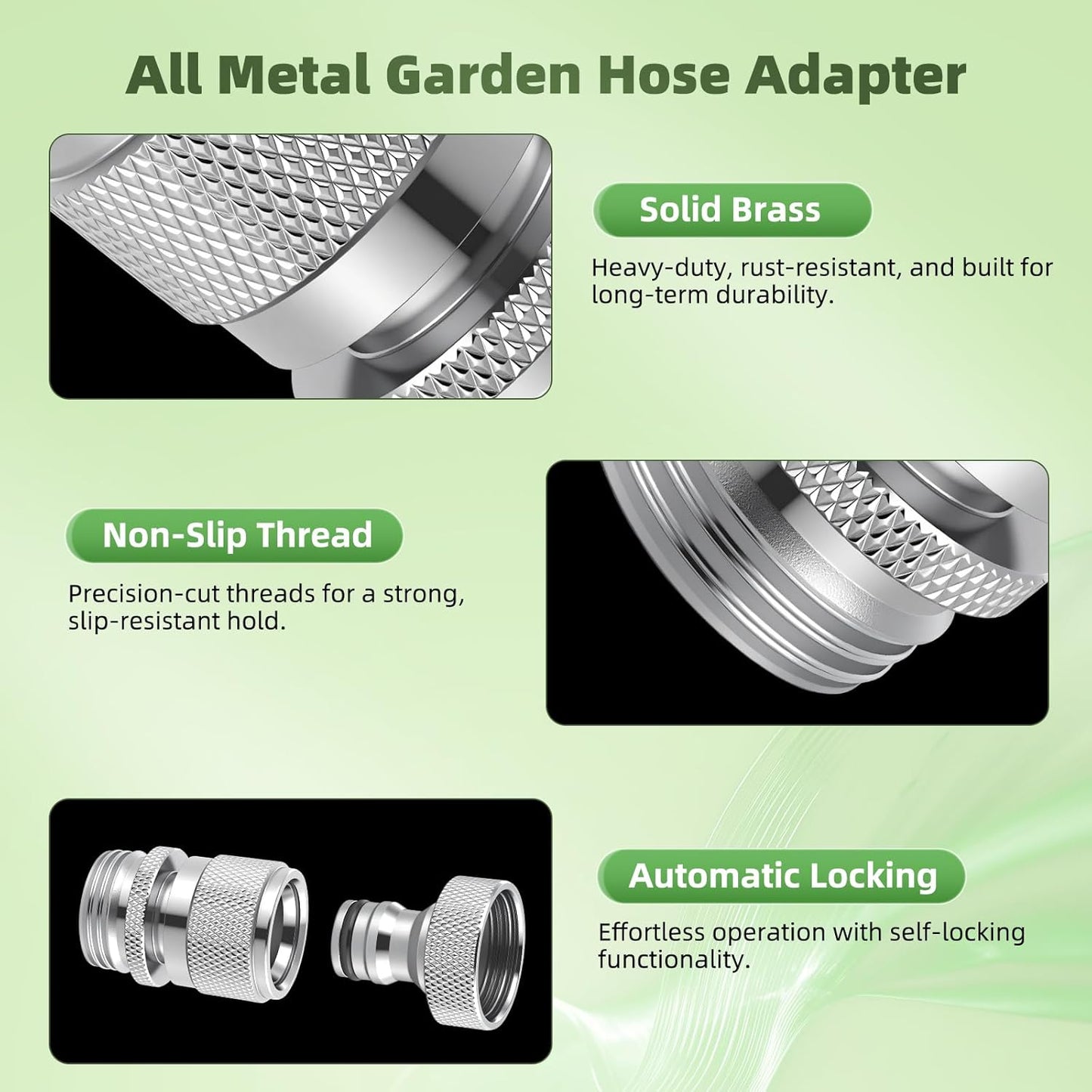 Hibbent Garden Hose Quick Connector, 2 Sets Solid Brass 3/4 Inch GHT Thread Faucet Hose Quick Connect Fitting, Female and Male Adapter