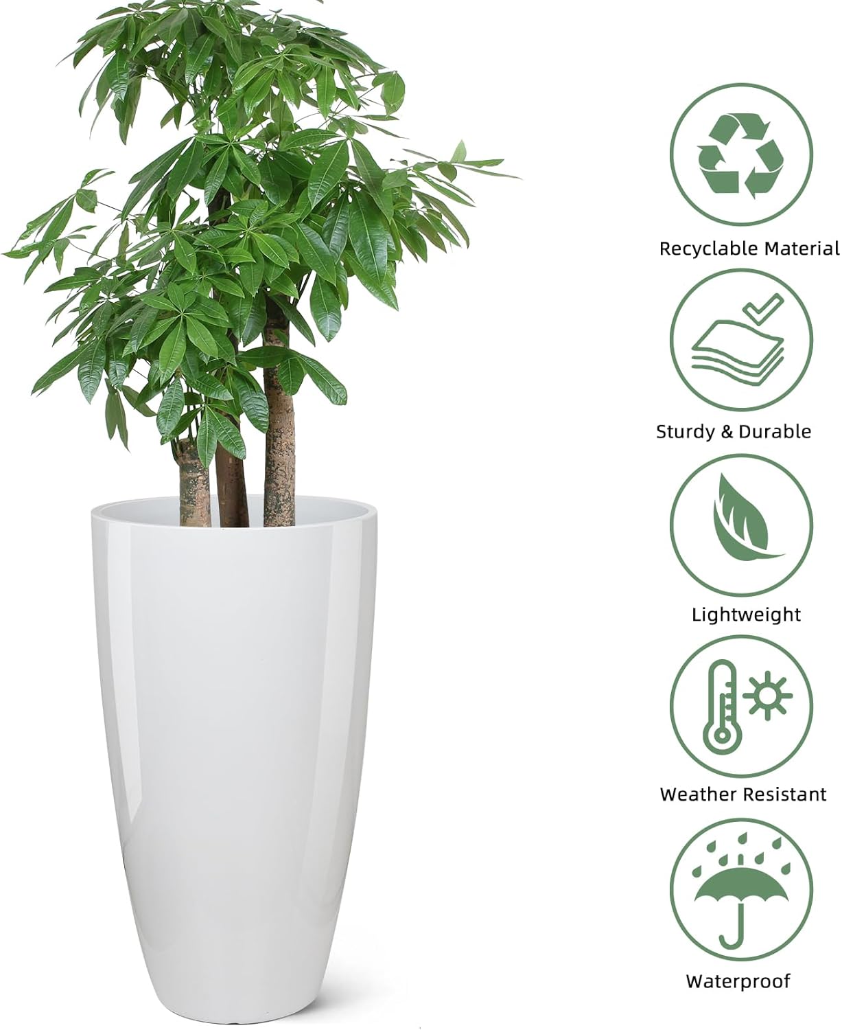 21 inch Tall Planter Indoor Outdoor, Set of 2 Tall Outdoor Planters for Porch Large Planter Pot with Drainage Hole for Home Garden Front Door (White)