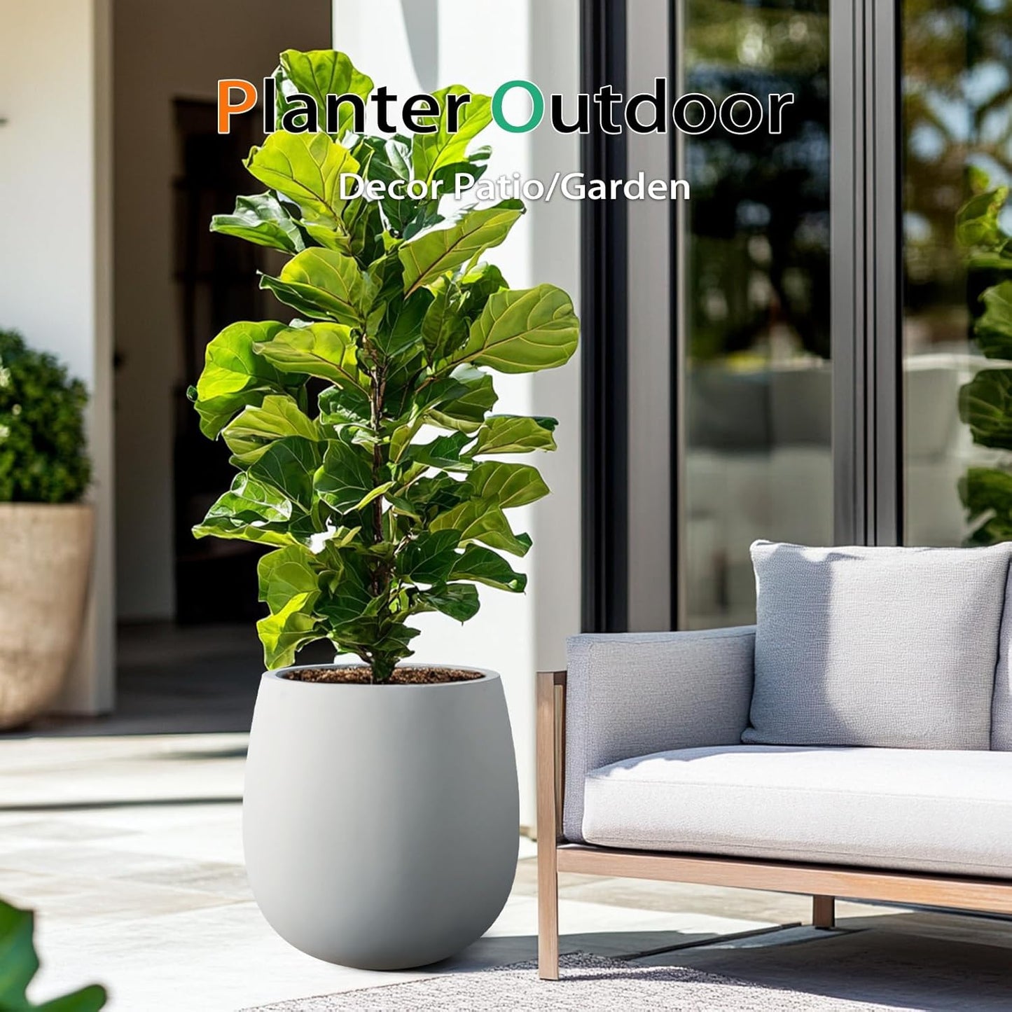 Oval Concrete Planters for Outdoor Plants, Large Tall Cement Flower Pots Indoor for Garden, Front Porch, Patio (Gray, 18.5 inch)