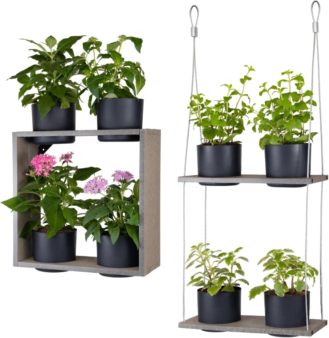 Urban Garden Decor with Pots Included, Hanging Planters for Indoor Outdoor Plants, Hanging Flowerpots, Wall Hanging Plant Holder Window Plant Shelves (Stone Gray, Combo)