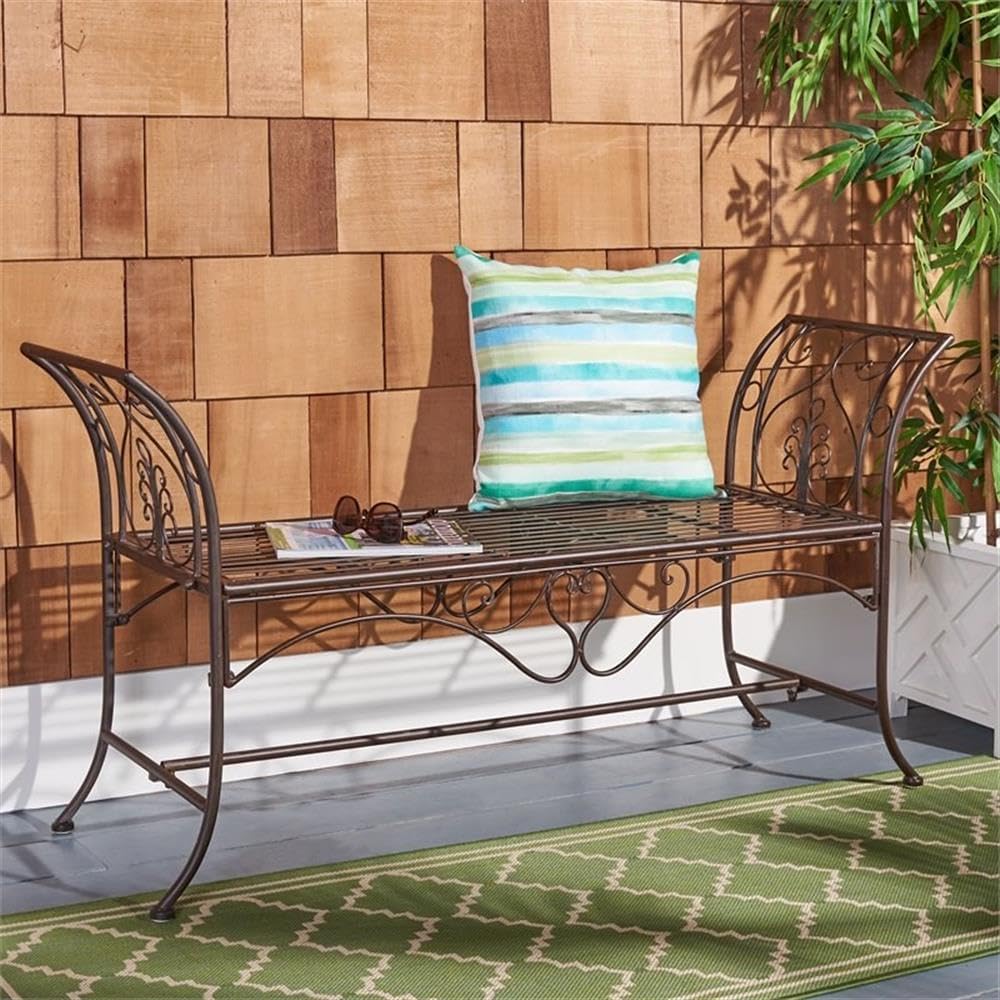 SAFAVIEH PAT5016B Outdoor Collection Adina Rustic Brown Wrought Iron 51-inch Garden Bench