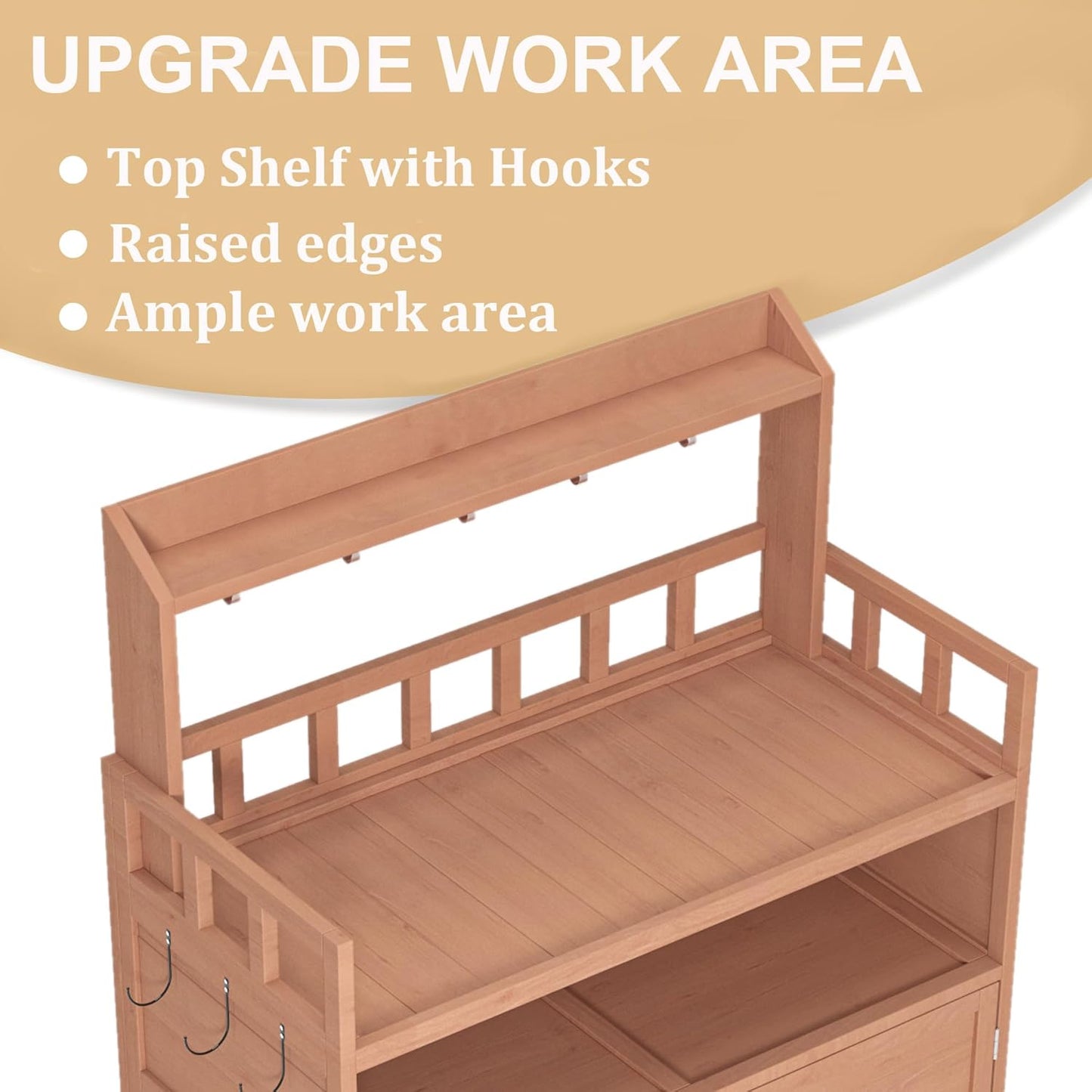 Outdoor Brown Wood Potting Bench - Spacious Gardening Table with Storage Cabinet & Top Shelf - Ideal for Planting and Organizing Your Garden!