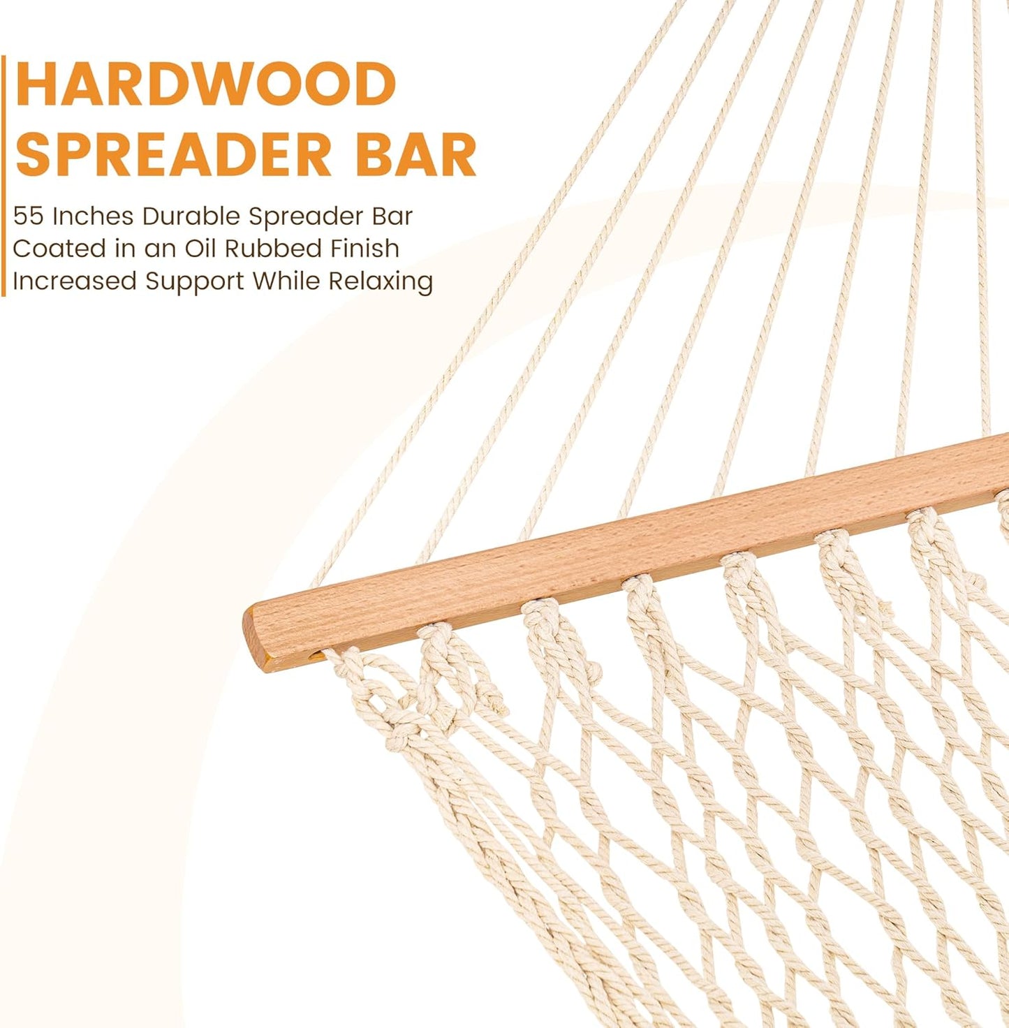 Lazy Daze Hammocks Double Rope Hammock, 2 Person Traditional Outdoor Hand Woven Cotton Rope Hammock with Spreader Bar, Chains, Tree Straps for Patio Yard - Max 450 Lbs, Natural