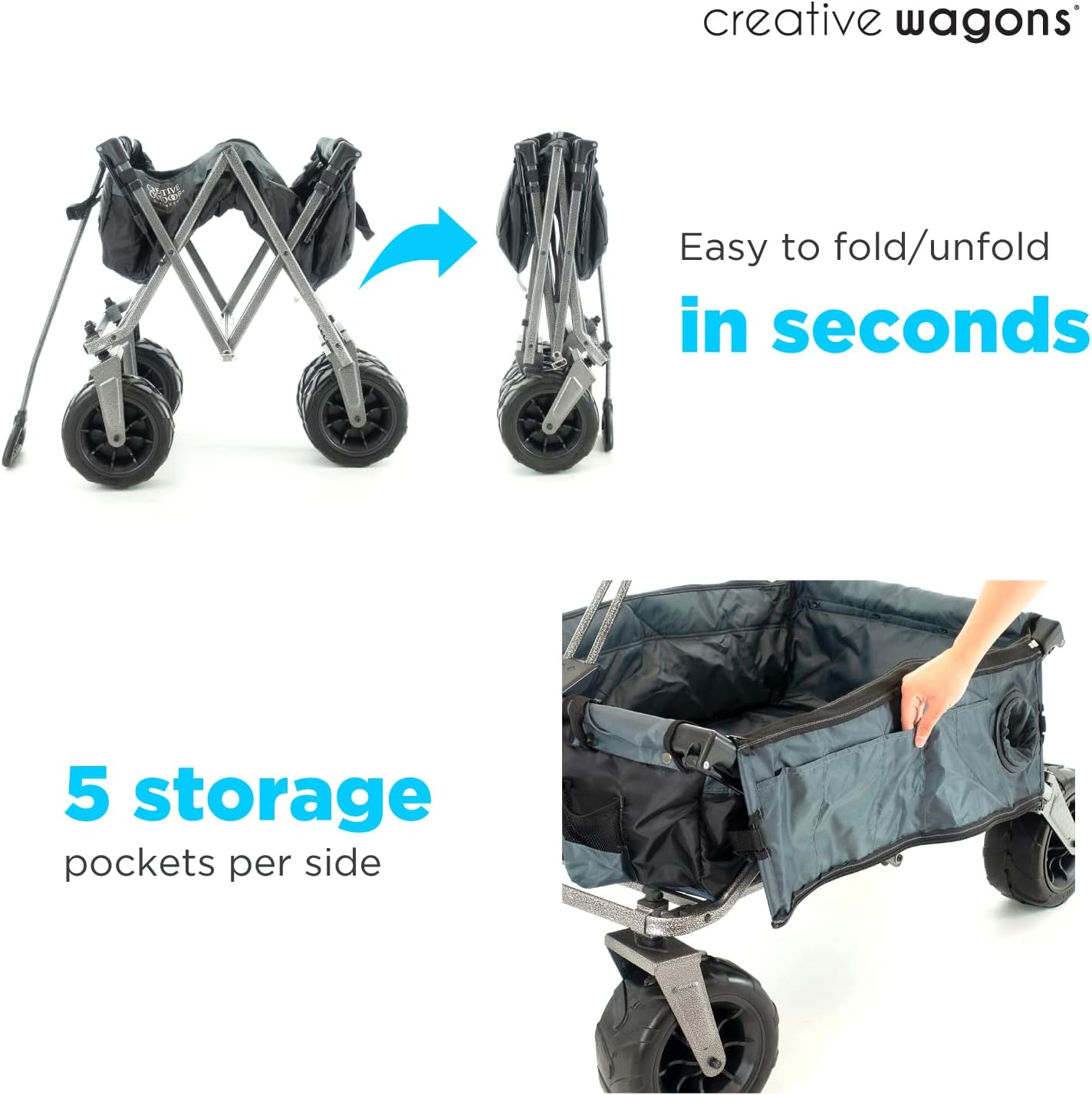 Creative Outdoor Push Pull Stroller Wagon, Beach Hauler XXL with Canopy, Collapsible and Portable Heavy Duty Folding Cart, Supports up to 200lbs Weight Capacity, Giant 10" Wheels