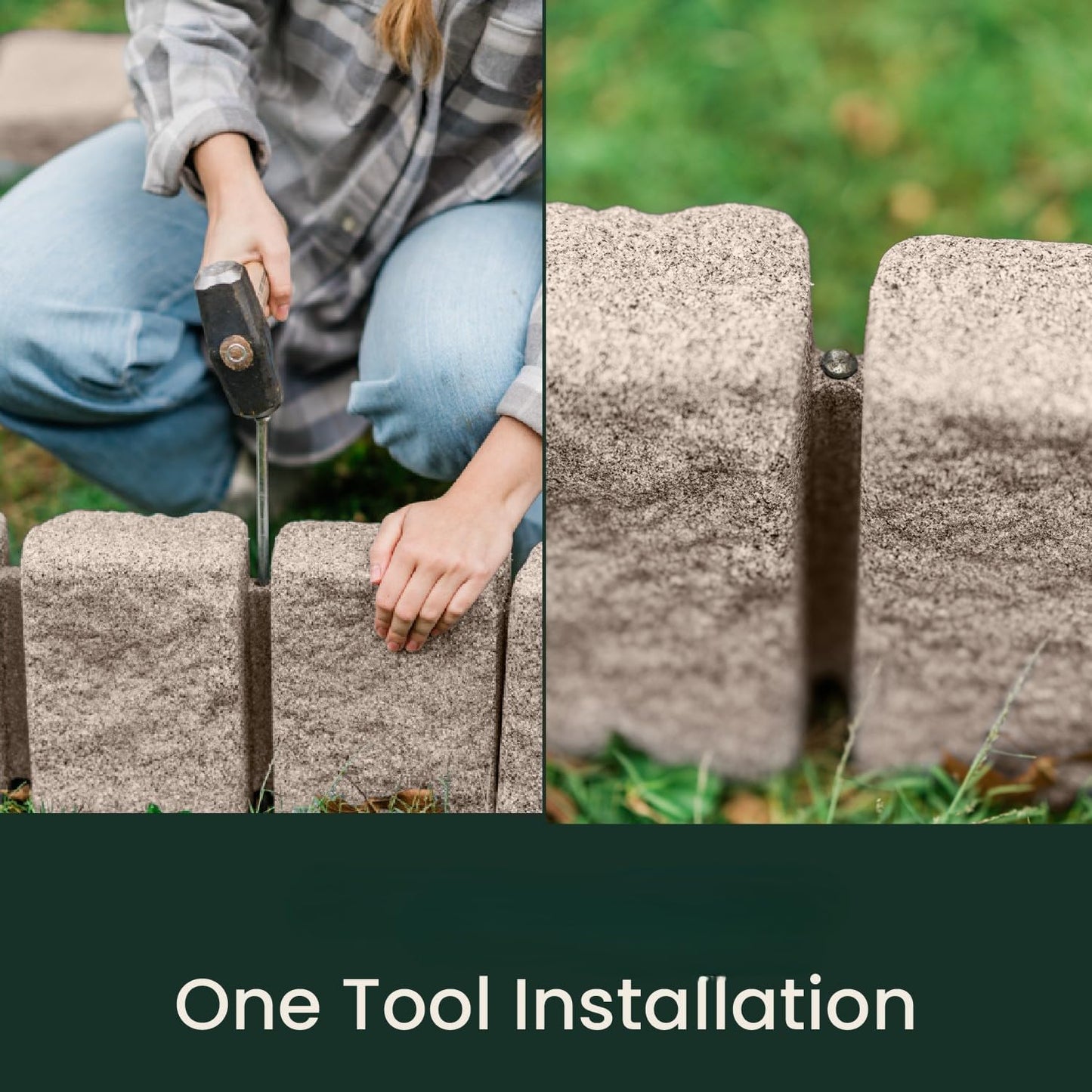 Beuta Landscape Edging | Garden Edging Border | Faux Stone Block XL for Lawn Edging, Flower Beds & Yard Edging – 10 Pack | Each Section Has 6 Blocks 48" L x 4" W x 9.5" H | 30 Spikes | Cobblestone