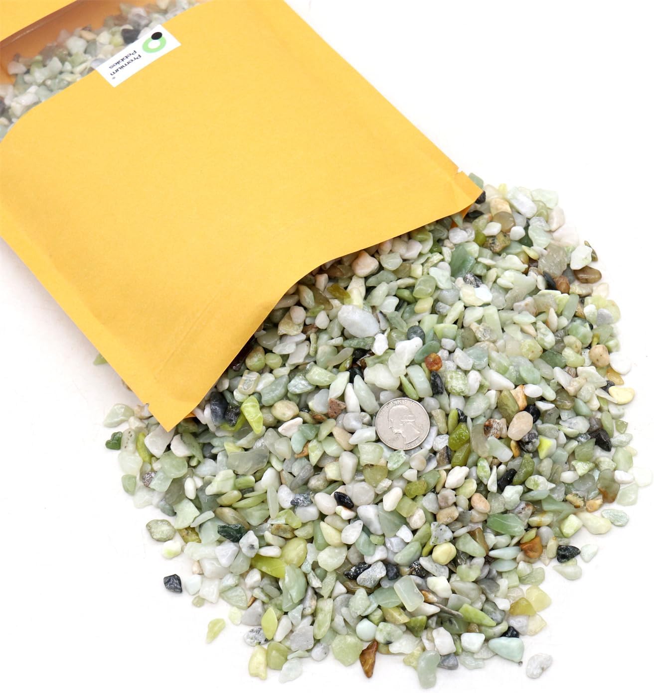 Rocks for Plants. Green Jade Decorative Polished Pebbles. 1/5 Inch – 5 lbs for Garden, Vase fillers, Crafting, Succulents, pots, Plants (Mini (0.2 Inch), Green Jade - Polished, 5)