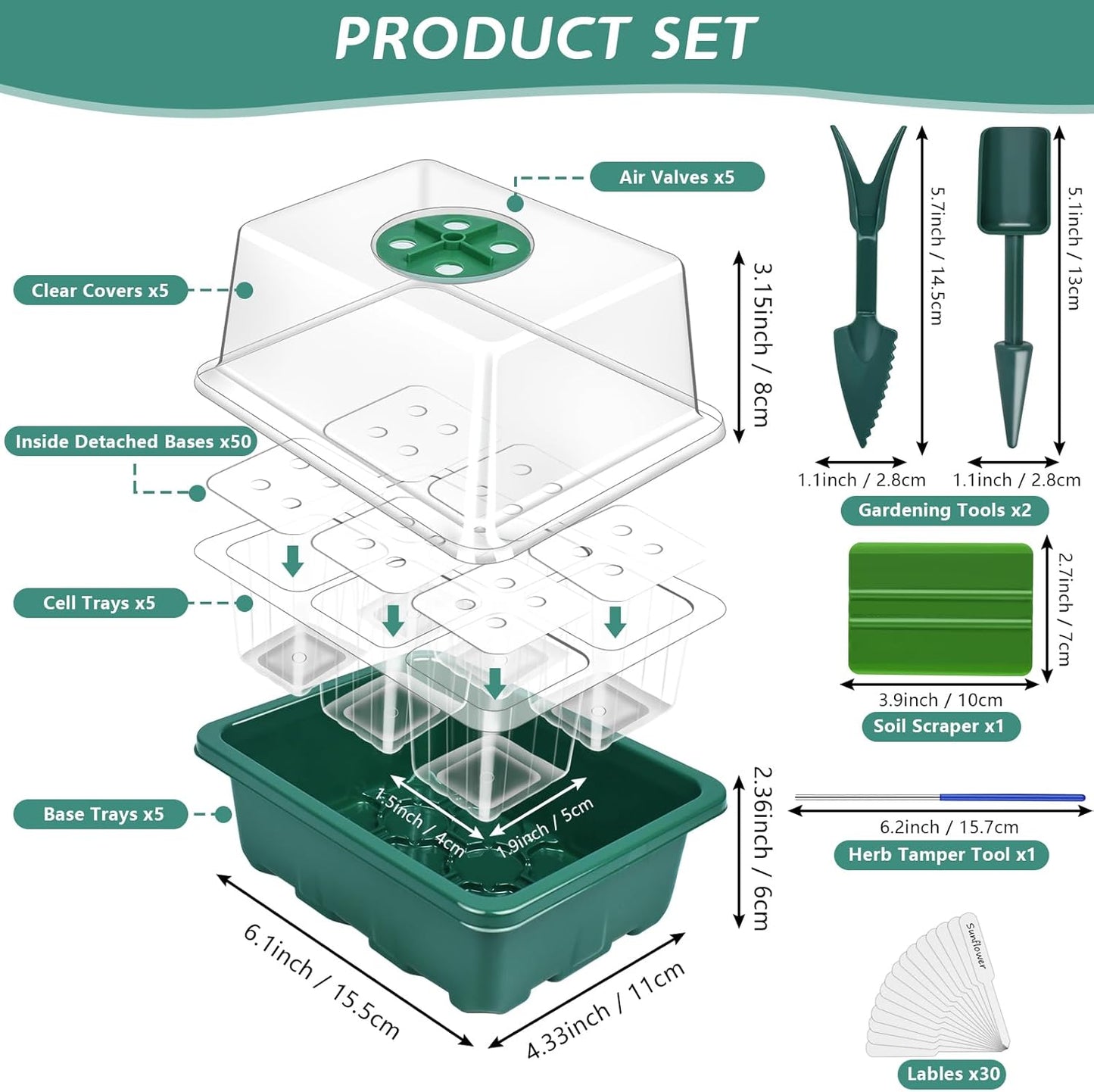 Artcome 5-Pack Seed Starter Tray - 6 Cells Each with Push-Up Ejector - Seed Starter Kit for Rapid Growth and Healthy Seedlings at Home - 30 Cells in Total