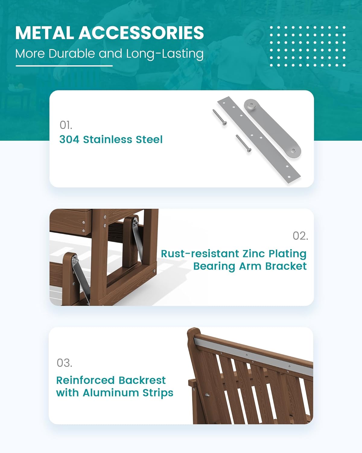 SERWALL 2 Person Patio Glider Rocking Chair, HDPE Material Weather-Resistant Swinging Bench for Outdoor Porch Garden, Brown