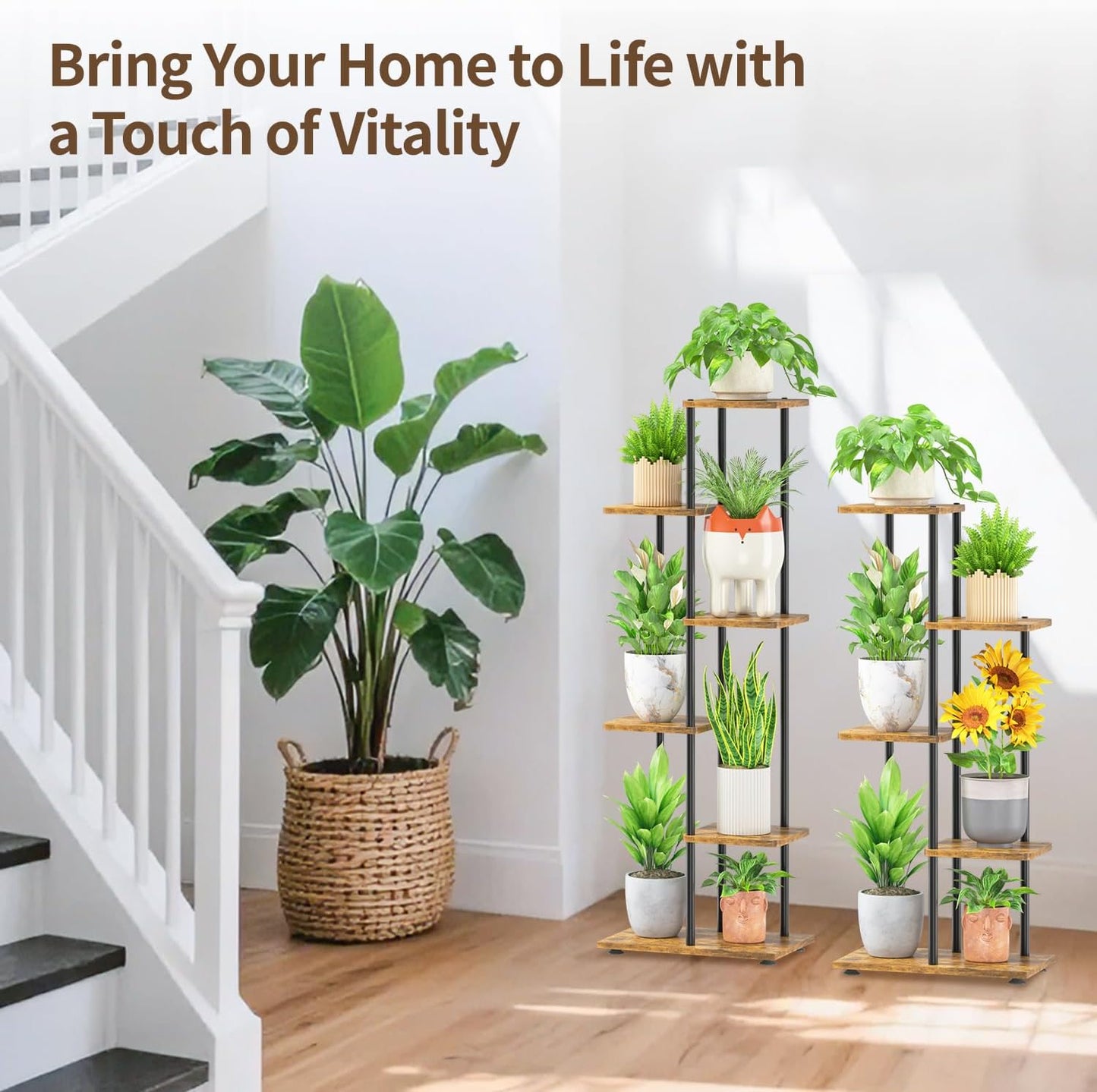 LASZOLA Black 5 Tiered Wood Plant Stand Indoor for Larger Heavy Duty Planter, Sturdy Multi Level Vertical Flowers Racks for Narrow Inside Floor, Decorate Shelving for Hold House Tree, Space Saving