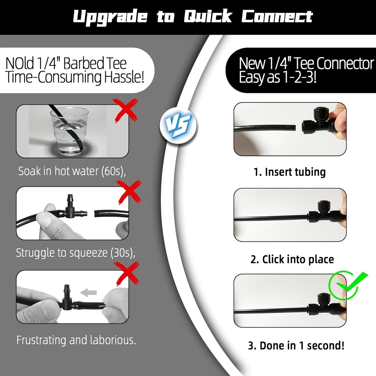 45 Pack Quick Connect 1/4" Drip Tubing Irrigation Fittings Kit Universal 1/4'' Drip Irrigation Tubing Connectors Leak Free Fitting Set Includes 10 Tee 10 Coupling 10 Elbow 10 End Cap 5 Shut Off Valve