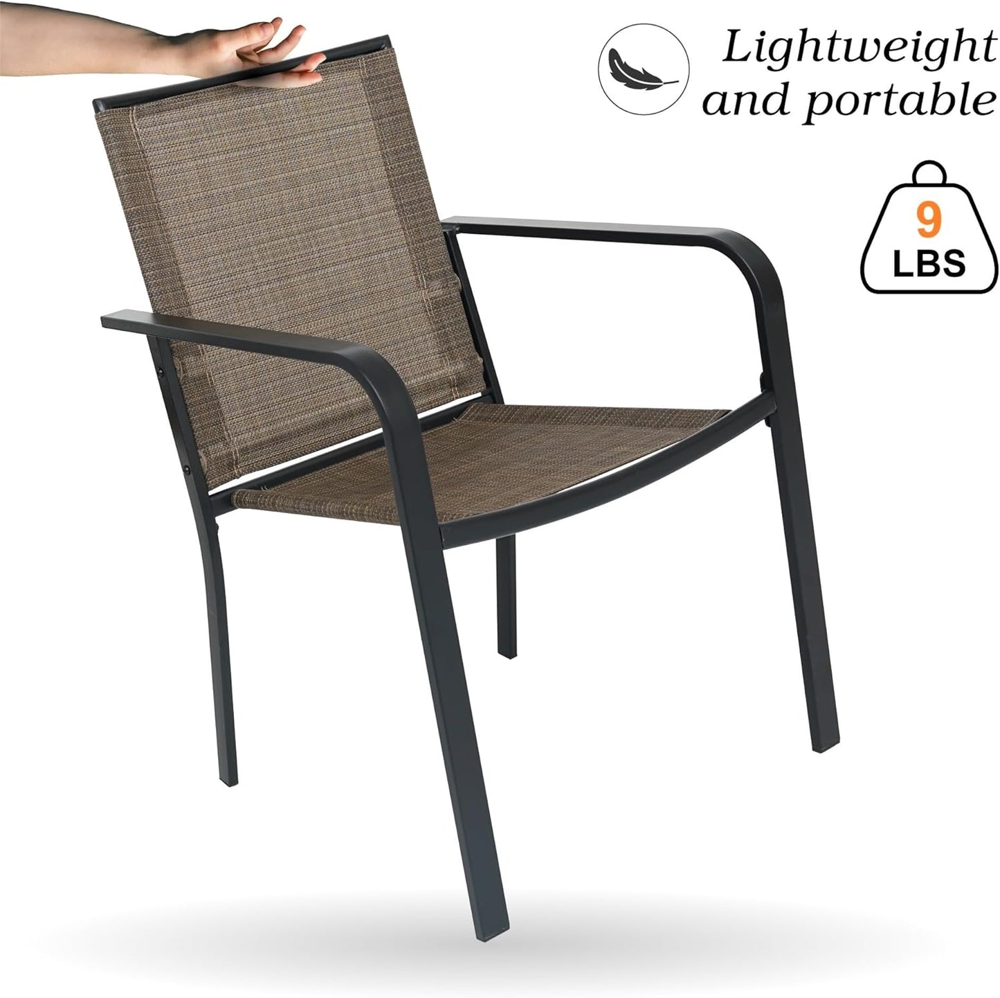 Anumutig 5-Piece Patio Dining Set, 35-Inch Square Patio Table with 4 Stackable Chairs, Weather-Resistant Frame, Brown