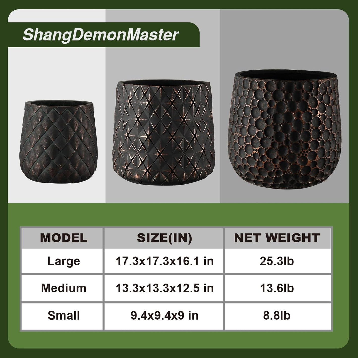 Craft flowerpots 18"+13"+9" Dia Round Concrete Planter Set of 3 Large Outdoor/Indoor Planter Pots Containers with Drainage Holes and Rubber Plug for Home Garden (Black, Large)