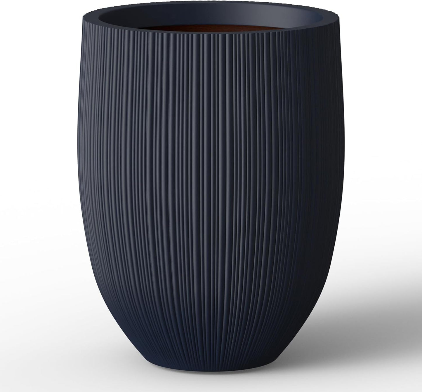 Kante Round Fluted Concrete Planter, 16.9-Inch Dia Barrel-Style Pot with Drainage Hole, Charcoal Finish with Warm Brown Interior, 13.7" Opening, for Indoor and Outdoor Use