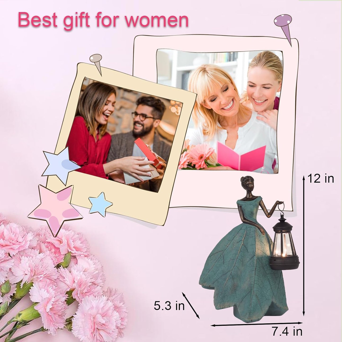 Guichifun Fairy Statues Solar Outdoor Lights - Resin Garden Figurines Decorations for Patio Yard Lawn Decor Housewarming Gardening Gifts for Women Mom 7.4 x 5.3 x 12 Inch