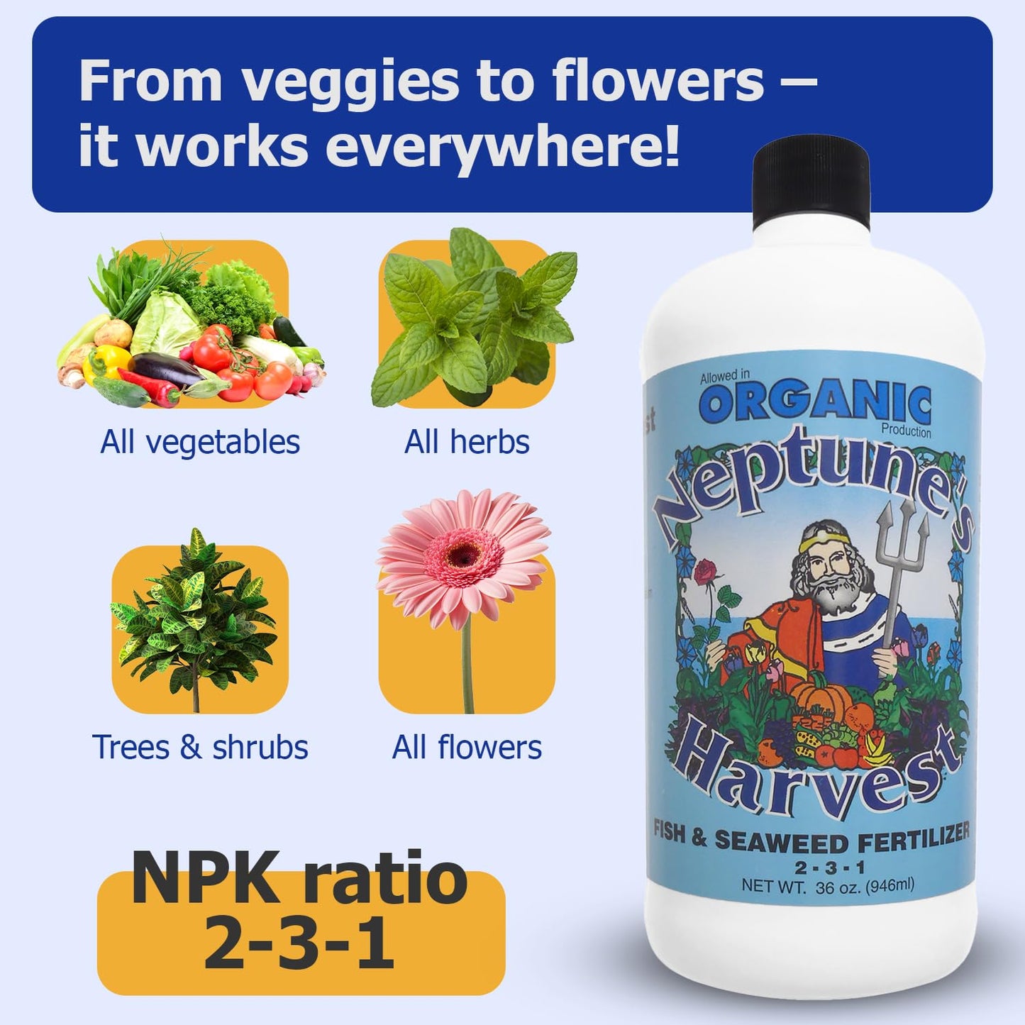Neptune's Harvest Organic Plant Fertilizer | Liquid Fertilizer for Lawn, Garden & Houseplant | Rich in Essential Nutrients | Tomato & Veg 2-4-2 (Quart) + Fish & Seaweed Plant Food 2-3-1 (Quart)