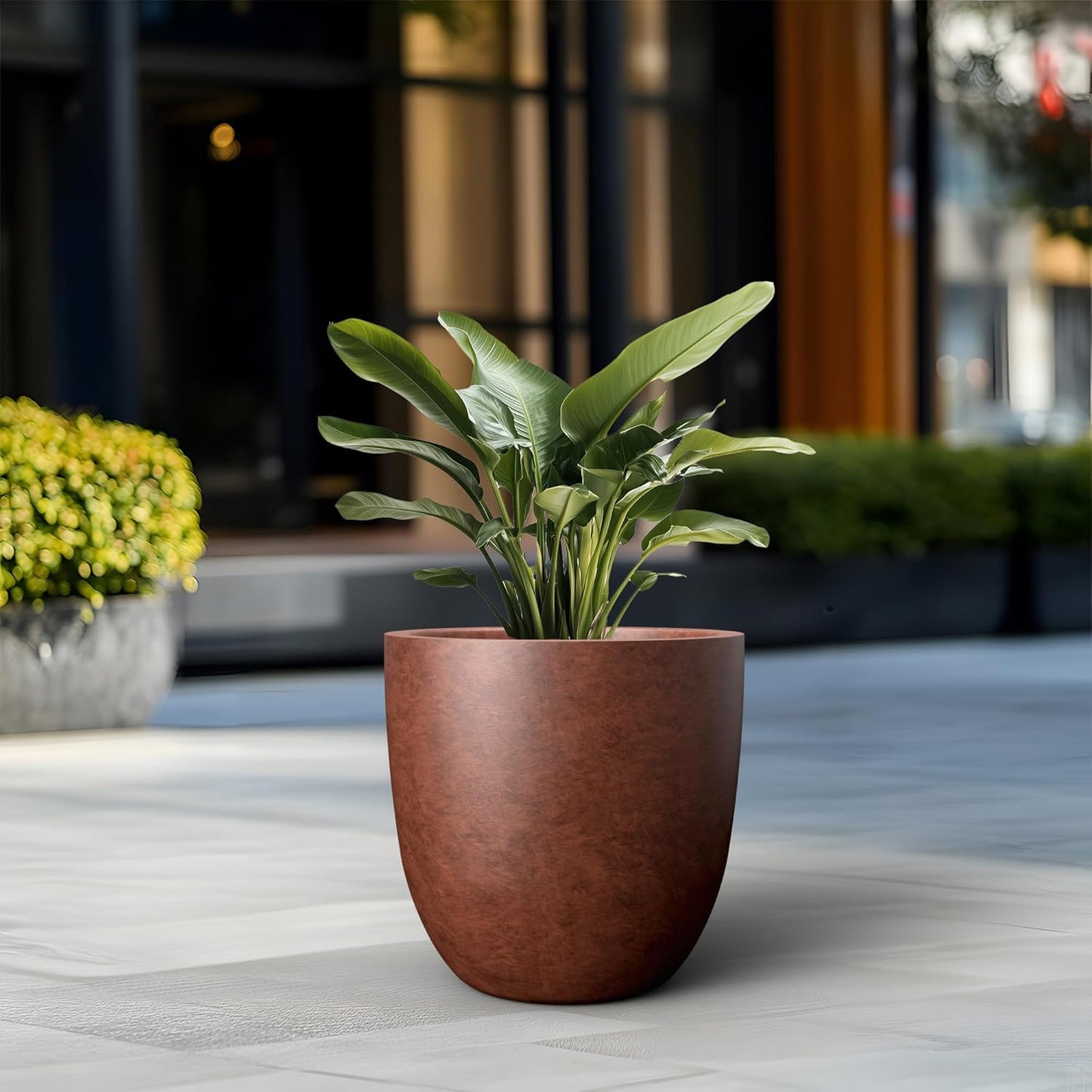 Kante 18 Inch Dia Round Concrete Planter, Indoor Outdoor Large Plant Pot with Drainage Hole and Rubber Plug for Home Patio Garden, Rusty