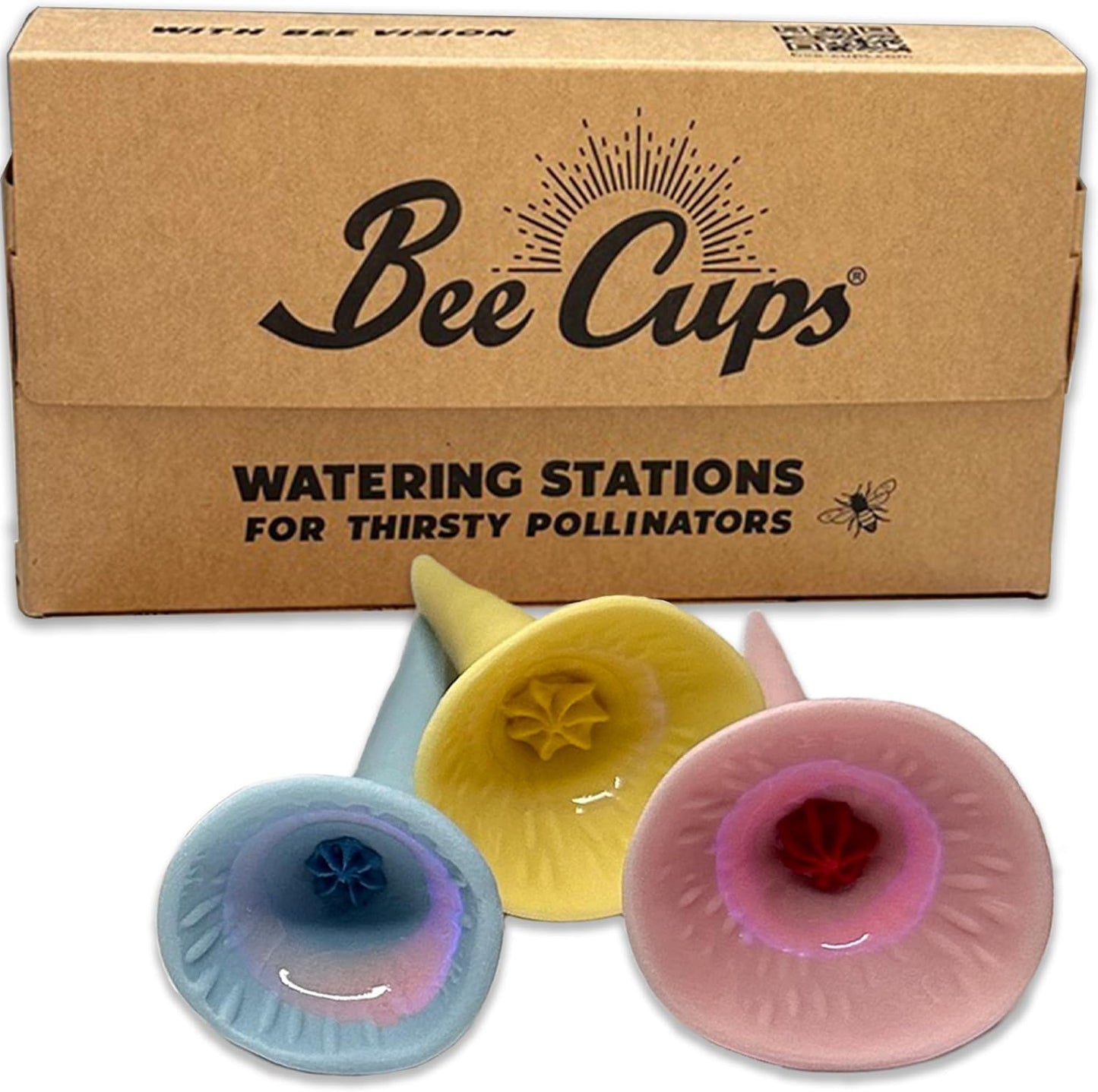 3 Pack, Bee Watering Station, Butterfly Feeder, Bee Feeder, Garden Decor, Bee Decor, Outdoor Garden Decor, for Thirsty Pollinators, Plastic Free, Handmade from Porcelain (3, Pastel Variety)