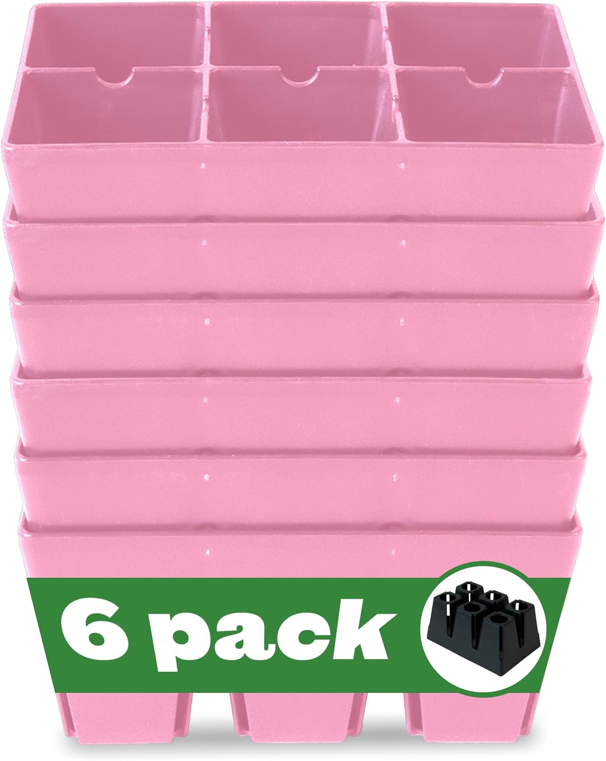 Epic Gardening Reusable Seed Starter Tray - 6 Cell/6 Seedling Starter Trays - Easy Watering, Indoor Greenhouse, Plant Starter, Gardener-Friendly for Seedlings | UV-Treated & BPA-Free - Pink