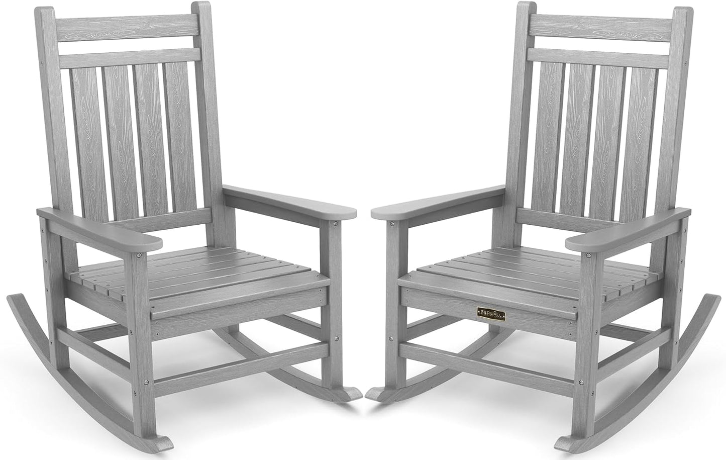 SERWALL Oversized Outdoor Rocking Chair Set of 2, HDPE Rocker for Adults, Patio Rocking Chairs for Porch, Sliver Gray