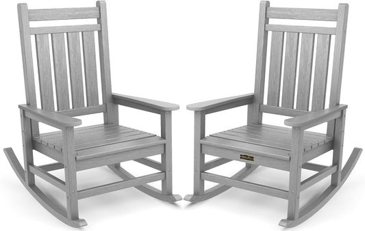 SERWALL Oversized Outdoor Rocking Chair Set of 2, HDPE Rocker for Adults, Patio Rocking Chairs for Porch, Sliver Gray