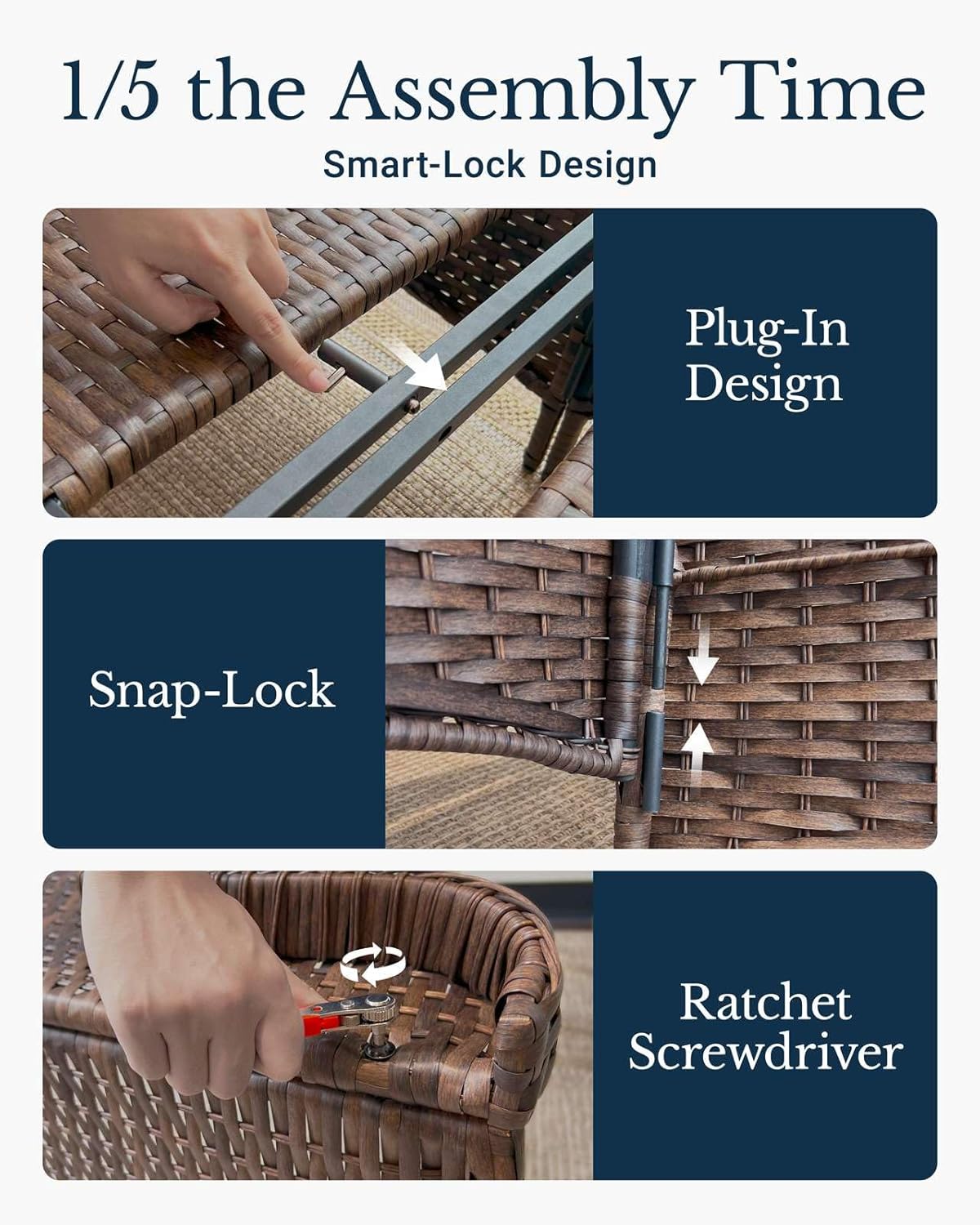 HILLGA Luxury Patio Furniture Set with 6-Inch Thick Cushions, High Back Outdoor Swivel Rocker Chairs and Patio Couch, 7-Piece All Weather Conversation Set for Porch Deck Pool Yard, Blue (V3)