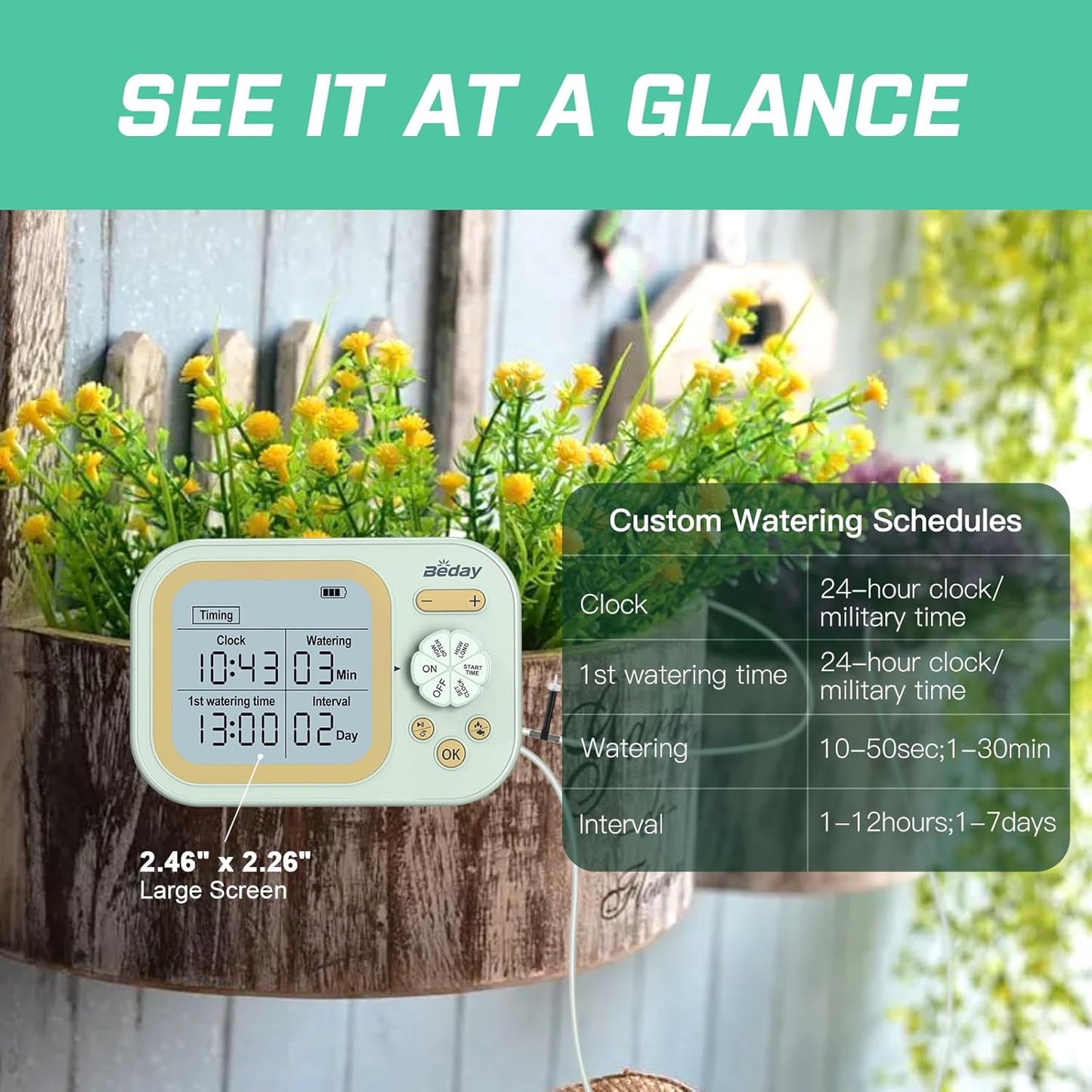 Automatic Plant Waterer Indoor Self Watering System for 15 Potted Plants, Auto Drip Irrigation Kit Programmable Water Timer with Smart Humidity Detection, Green