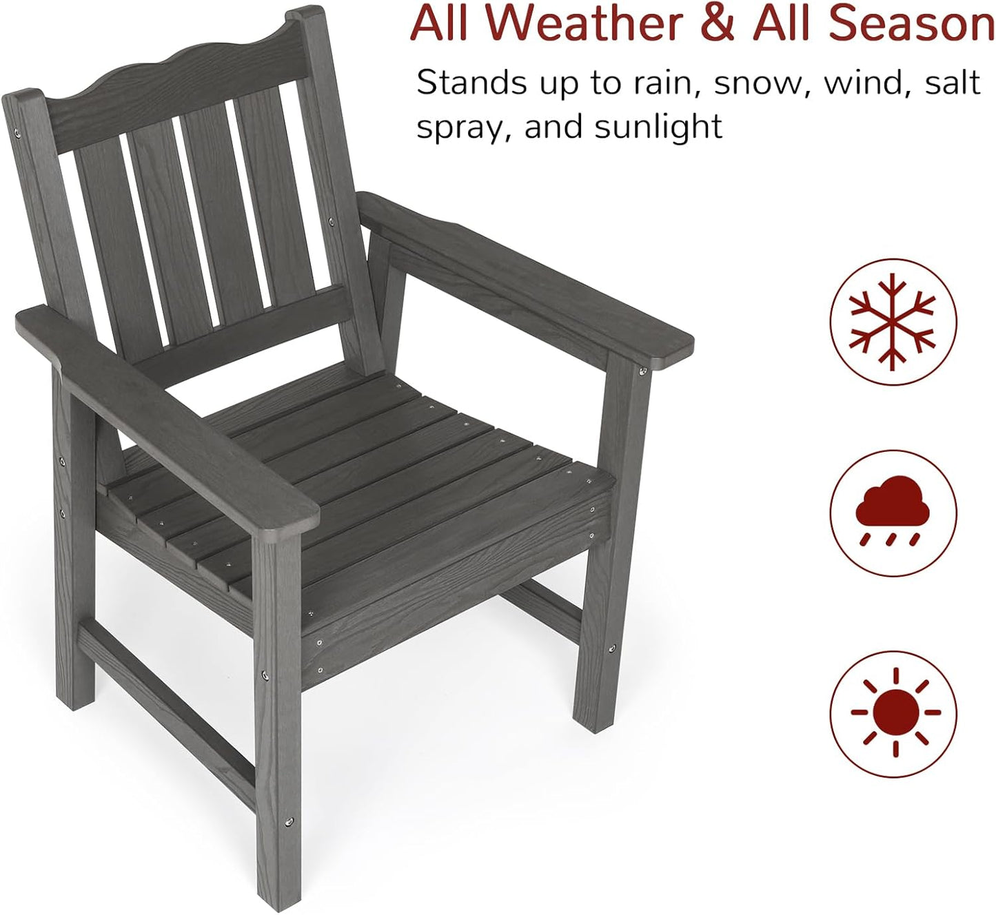 Stoog All-Weather Outdoor & Garden Chair, Patio Dining Chairs with 400 lbs Weight Capacity, Curveback Patio Chair for Backyard, Porch, Pool and Deck, Grey