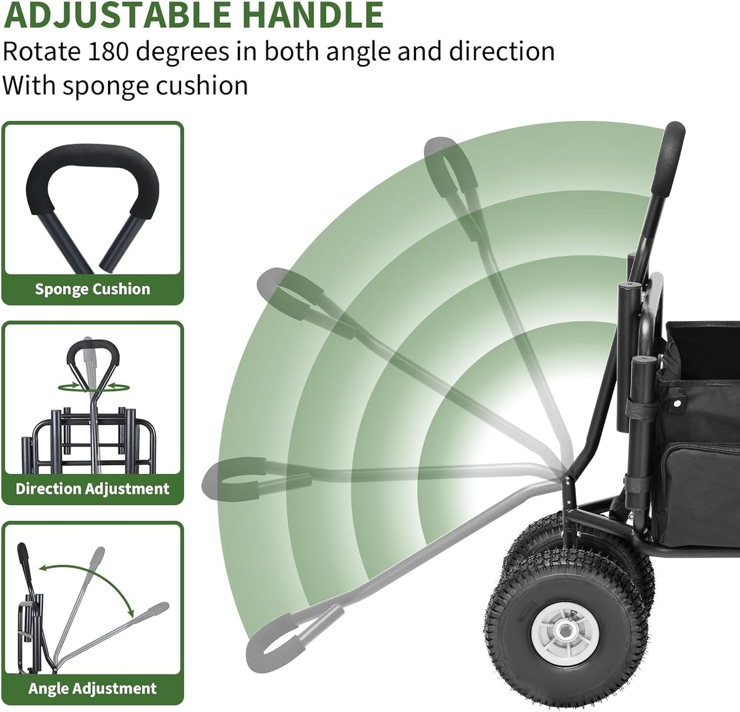 Fishing Cart Beach Cart Collapsible Wagon with 11”All Terrain Big Wheels,Heavy-Duty Garden Carts with 6 Holders and Storage Pocket for Outdoor,Fishing, Picnic