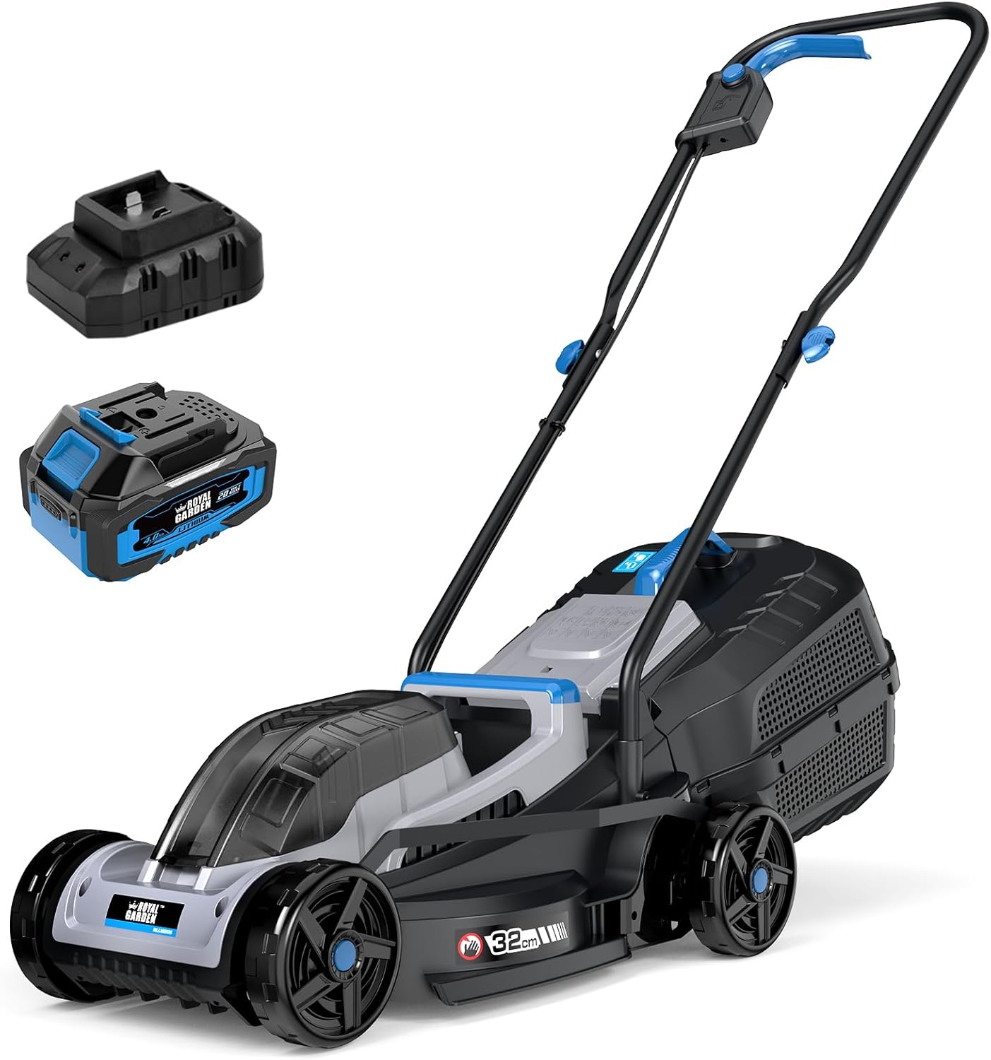 ROYAL GARDEN 13 Inch Lawn Mower Cordless Electric Walk Behind Push Mower with 5-Height Adjust Portable & Lightweight Push Battery Powered Lawn Mower (4.0AH Battery & Charger Included)