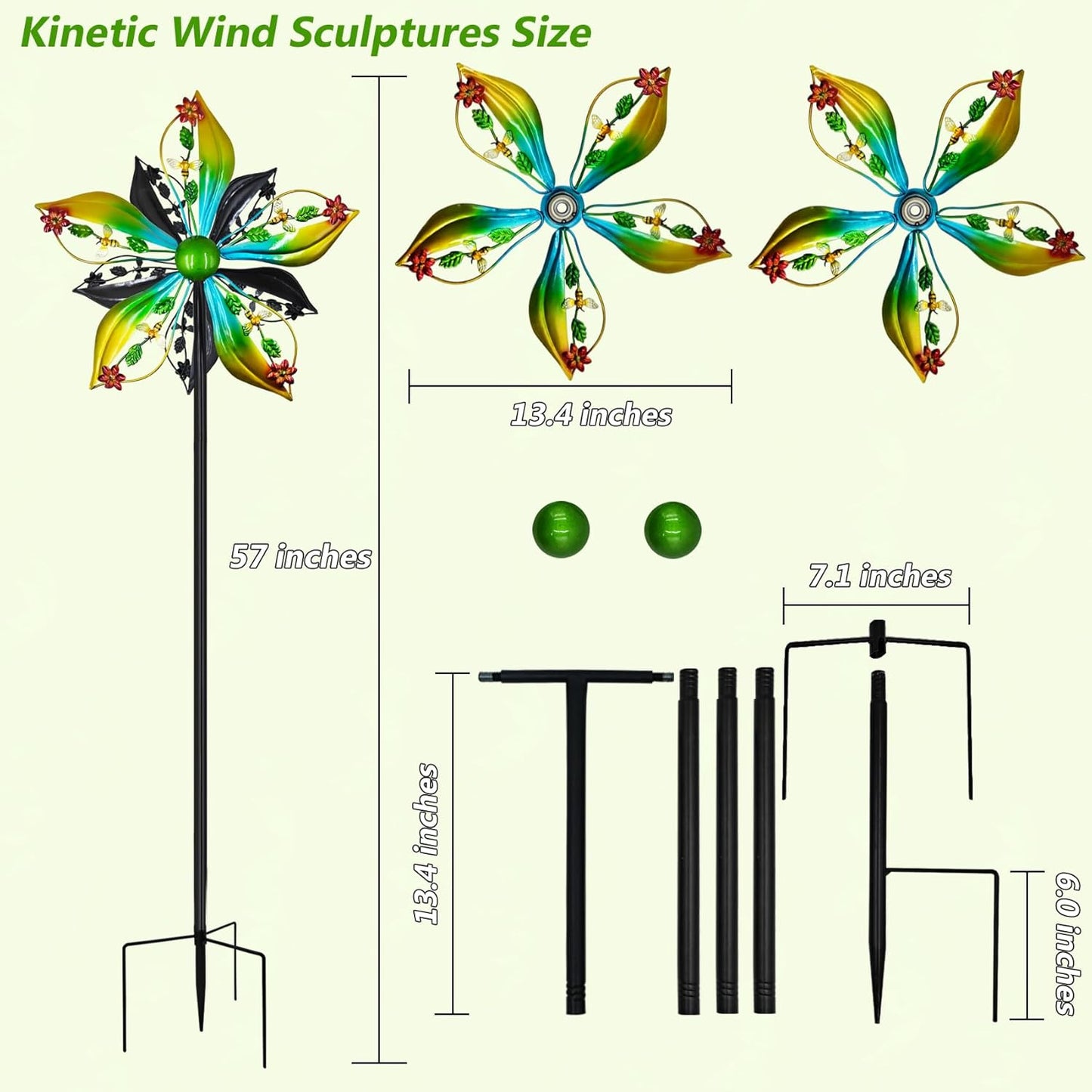 Garden Wind Spinners, 13" Double-Sided Metal Kinetic Wind Sculptures Yard Art for Outdoor Lawn & Patio Decor