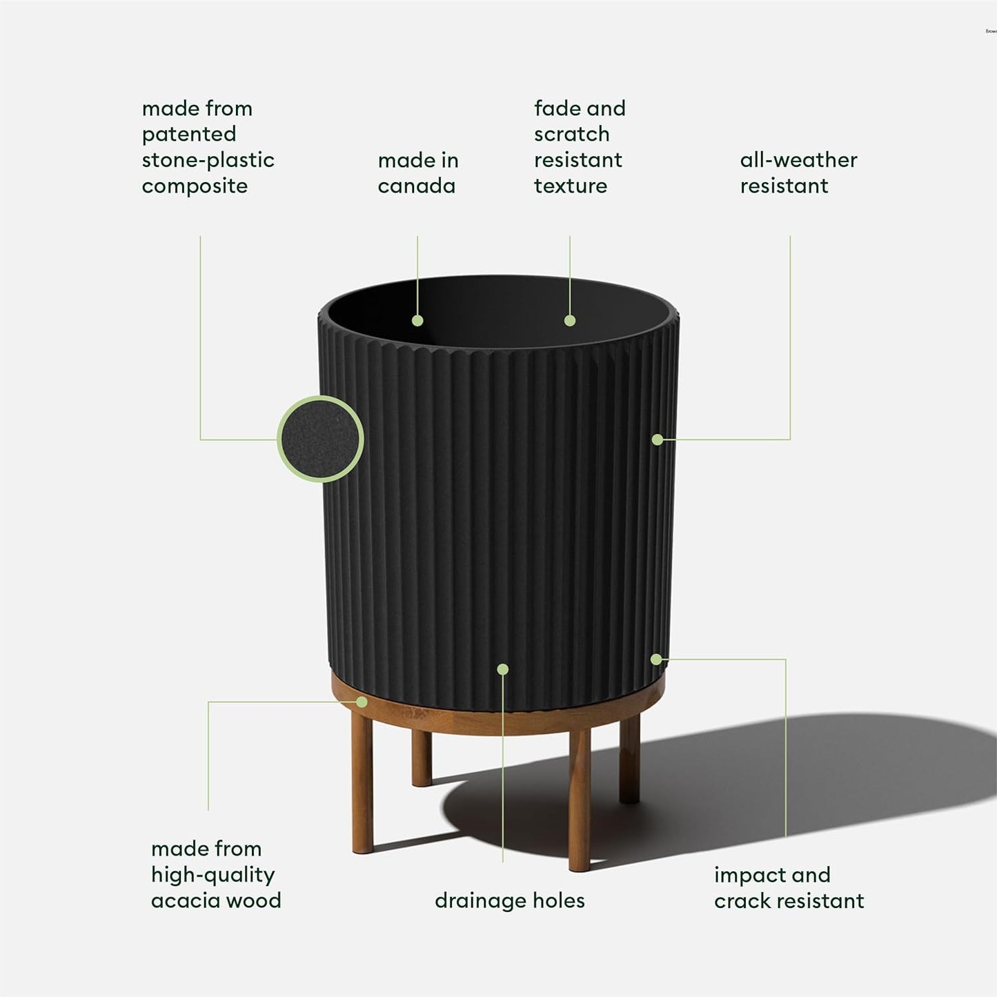 Veradek Demi Series Round Planter w/ Stand for Porch/Patio | Durable Plastic-Concrete & Wooden Stand | Modern Décor for Tall Plants, Flowers