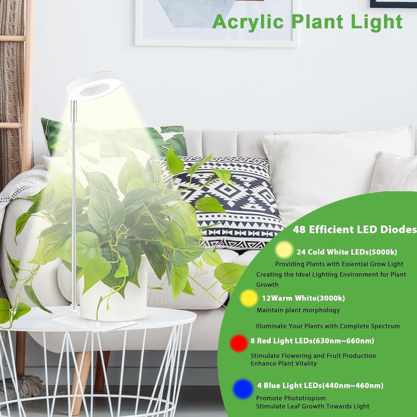 yadoker Halo Plant Grow Light,yadoker LED Growing Light Full Spectrum for Indoor Plants,Height Adjustable, Automatic Timer, 5V Low Safe Voltage,Idea for Small Plants(3 Pack)