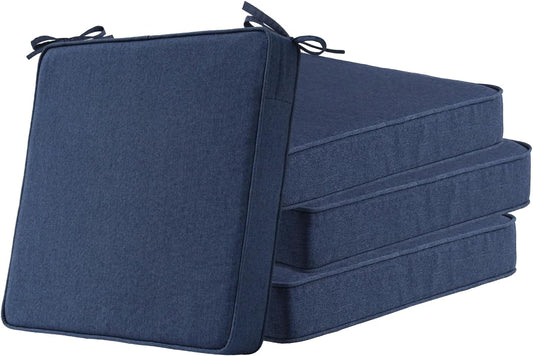 Sunbrella Square Corner Seat Cushions, 18.5" x 16" x 3", Set of 4, Indoor Outdoor Water Repellent Universal Chair Pads with Ties for Patio Furniture, Garden Dining Chairs, Specrtum Indigo
