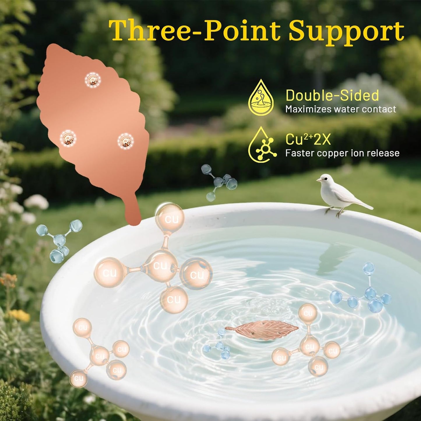 Bird Bath Copper Disk,Bird Bath Purification Disk 0.6mm Reinforced 99.99% Pure Copper Cleaning Disk with 3-Point Support,Fits Outdoor Birdbath & Bowl,Provide Safe Clean Water,Leaf-2Pcs