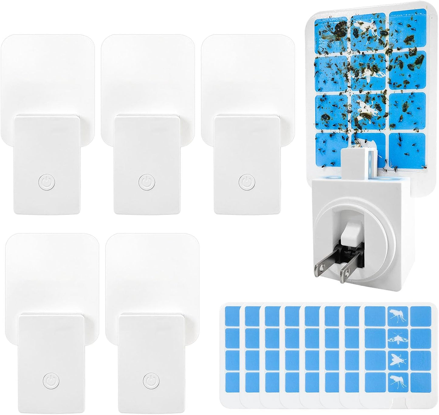 Plug in Indoor Fly Trap for Gnat Moth Houseflies Fruit Flies, Blue Light Bug Light Trap Compatible with Safer Home Indoor Fly Trap Refill, Mosquito Flying Insect Trap, 6 Device+8 Refill