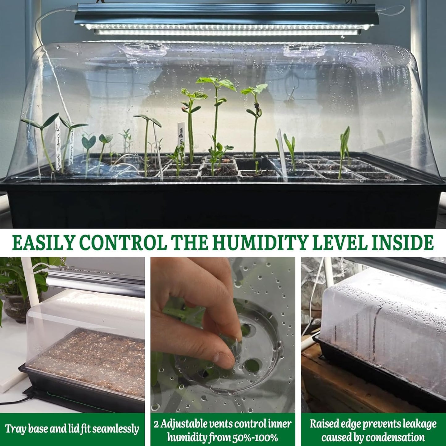 [Upgraded 1020 Size] Soligt Seed Starter Kit with Grow Light and Heat Mat - Strong Seed Starter Tray, 7" Humidity Dome and Grow Light Stand for Seed Starting, Seedling Germinating & Plant Propagating